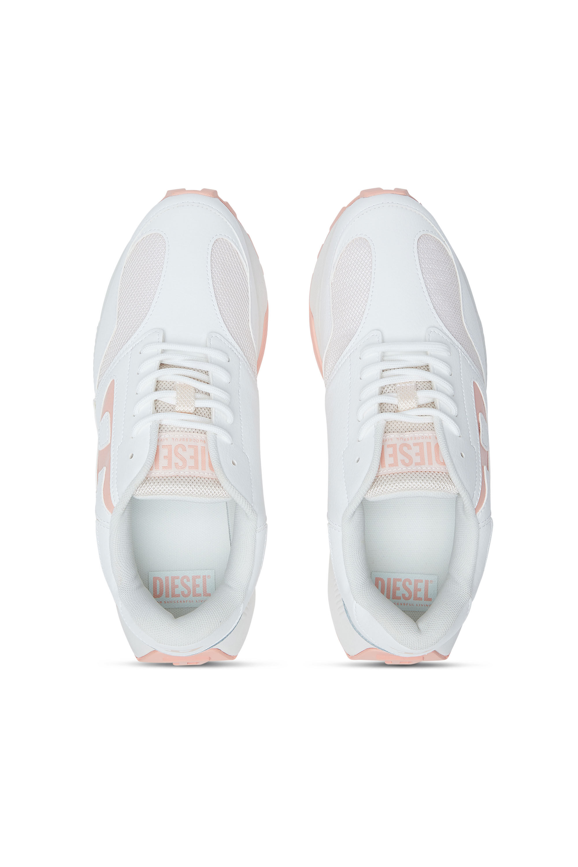 Diesel - S-TAME-D RUNNING W, Woman's S-Tame-D-Mesh and suede sneakers with metallic logo in White/Pink - 4