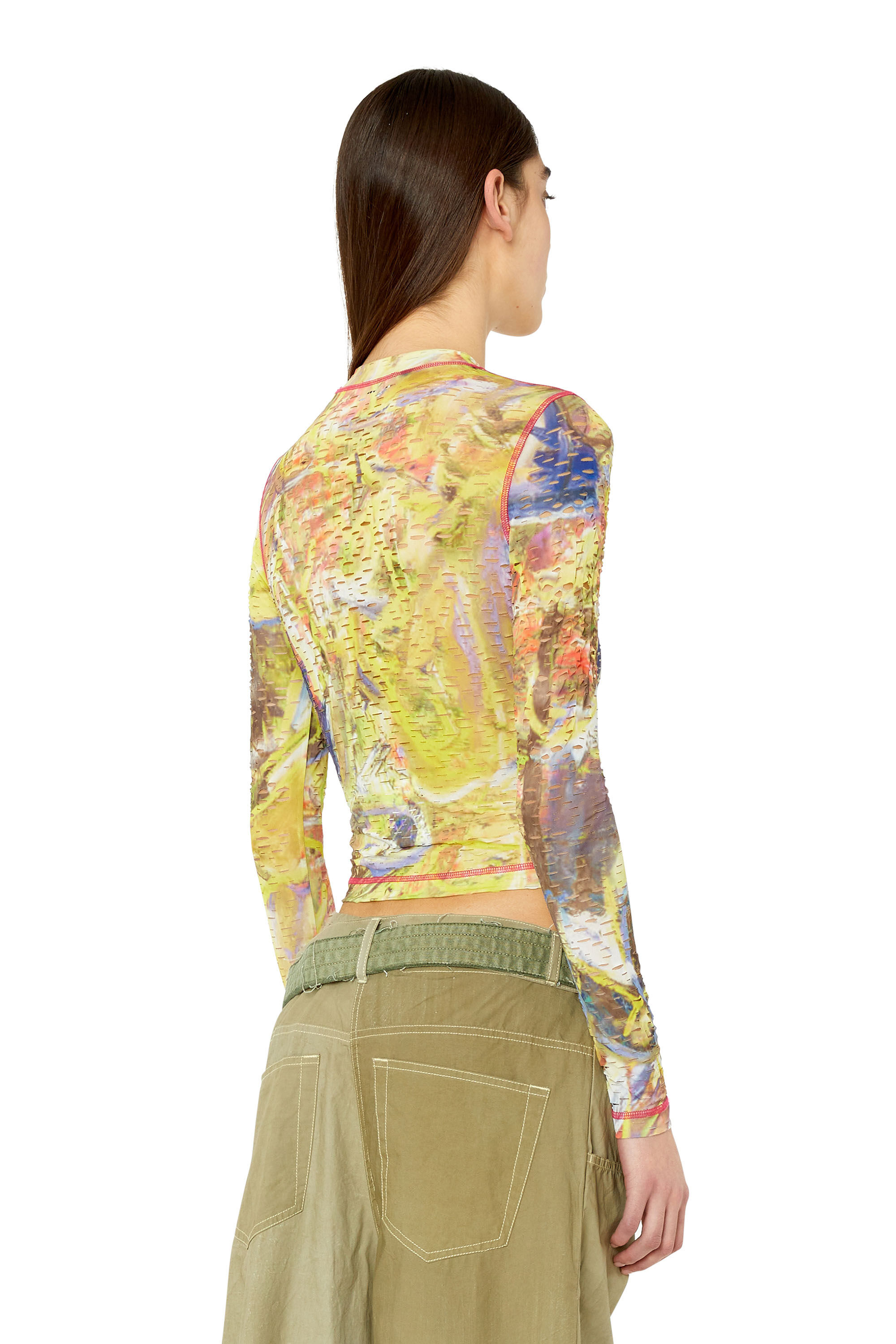 Diesel - T-CLADDY, Woman's Laser-cut top with abstract print in White/Yellow - 4