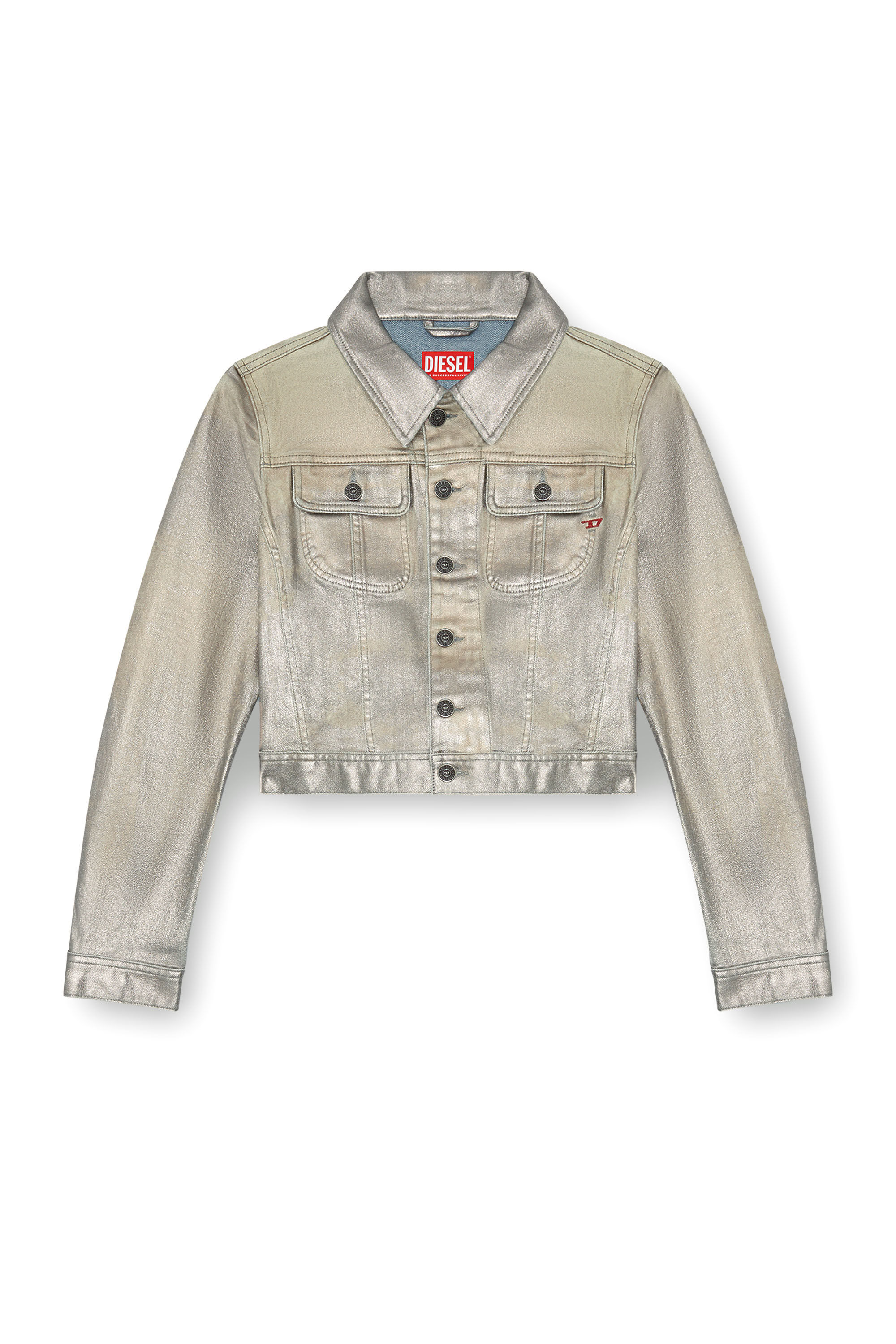 Diesel - DE-SLIMMY-S1, Woman's Trucker jacket in shiny denim canvas in Grey - 2