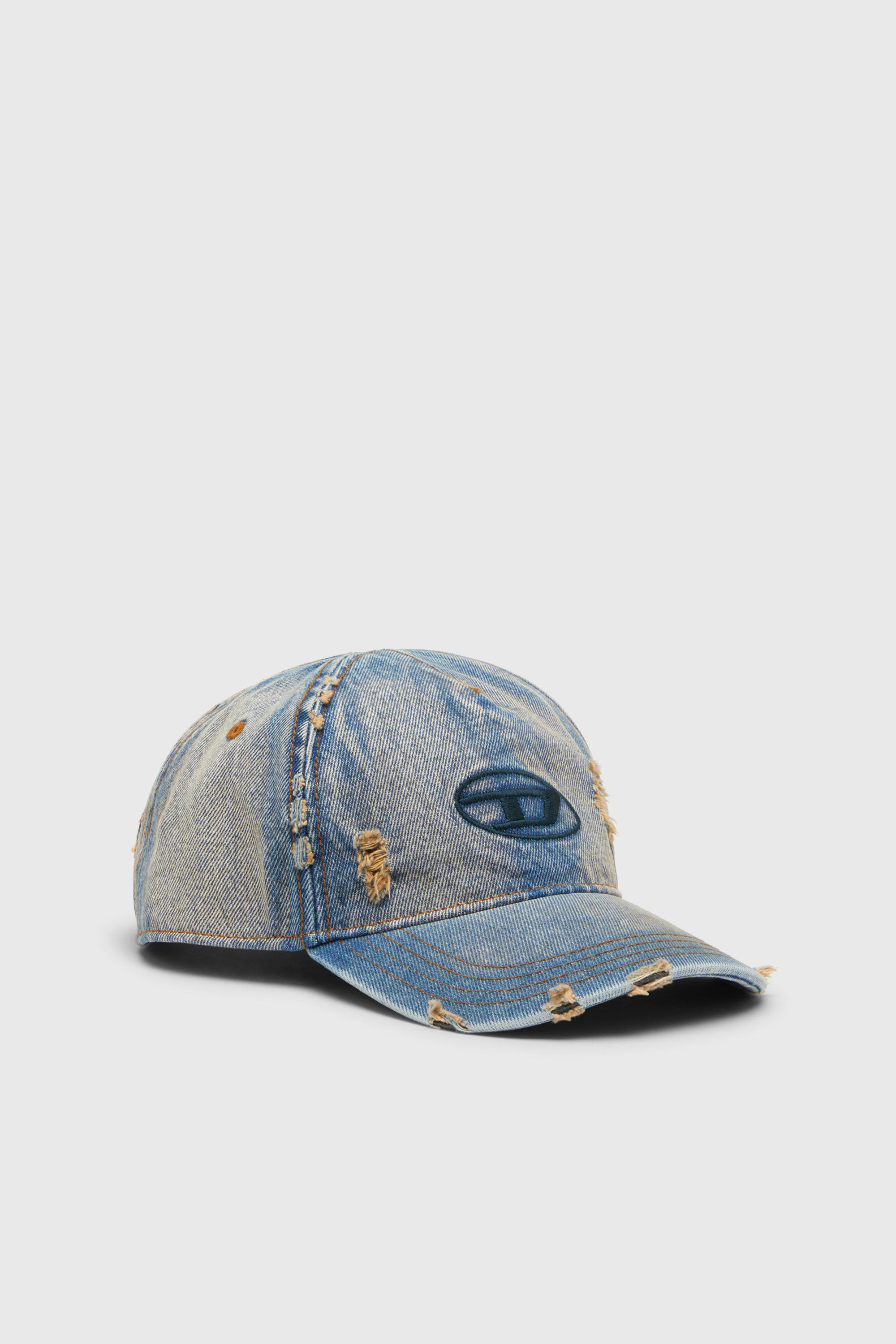 Diesel - C-ENIC, Man's Denim cap with frayed details and embroidered logo in Blue Jeans - 1