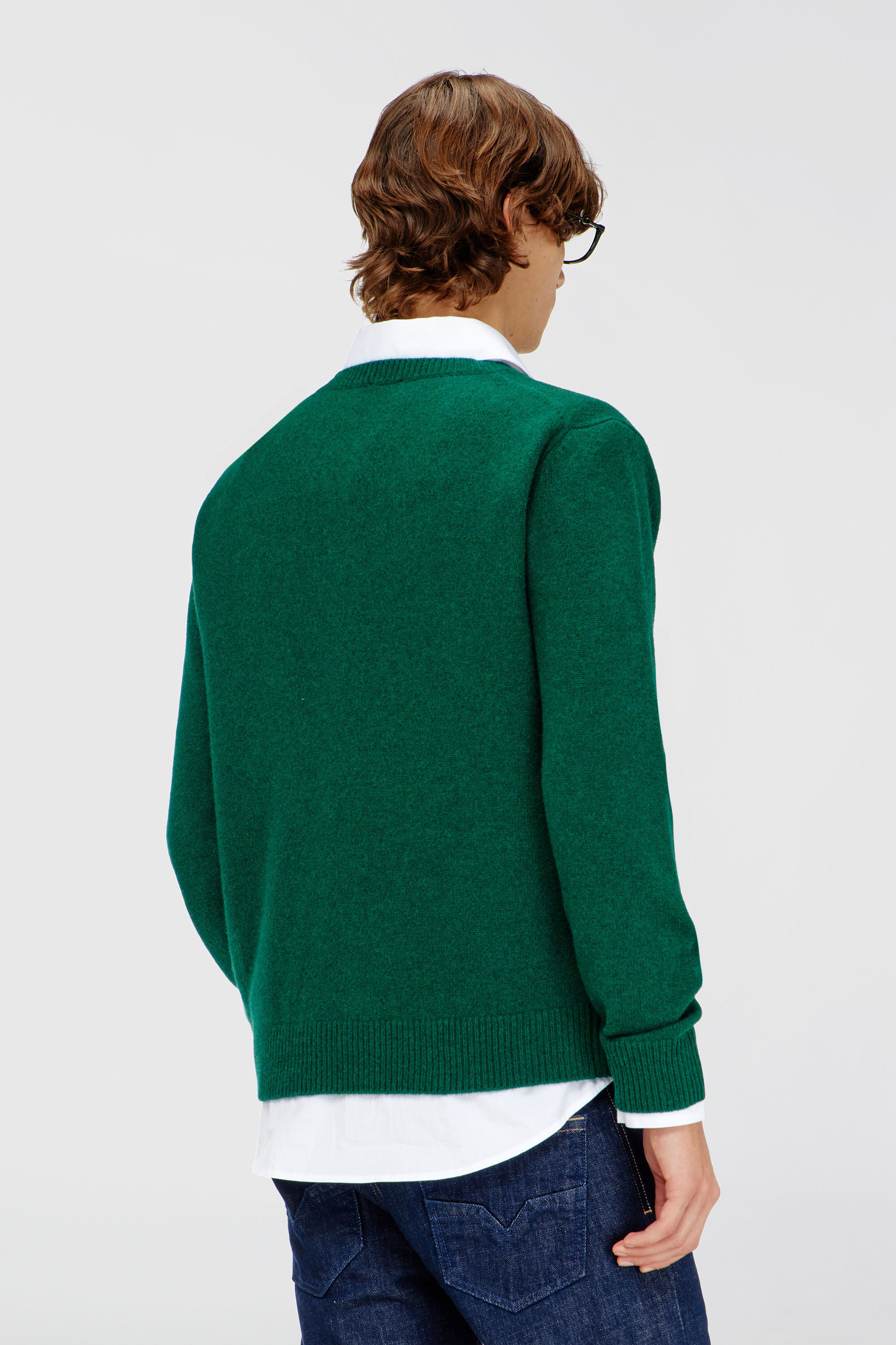 Diesel - K-IMER, Man's Wool V-neck jumper with neck logo in Green - 3