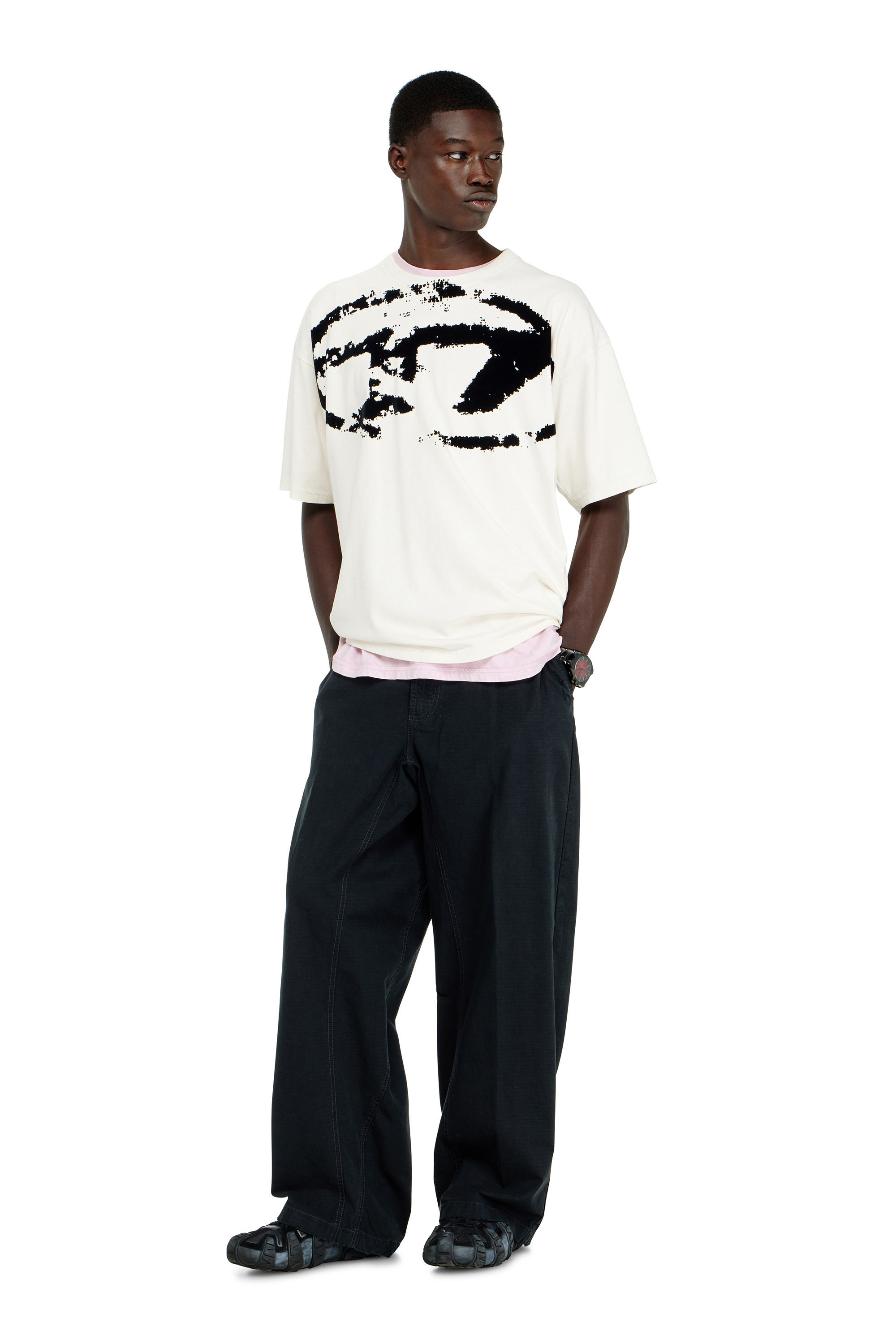 Diesel - T-BOXT-N14, Man's T-shirt with distressed flocked logo in White - 1