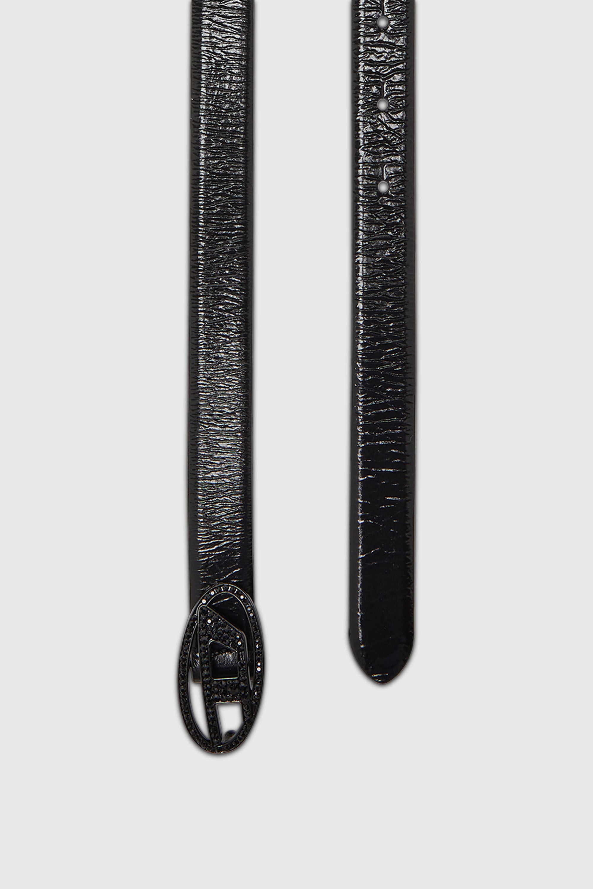 Diesel - B-1DR STRASS 20, Woman's 2 cm leather belt with crystal buckle in Black - 2