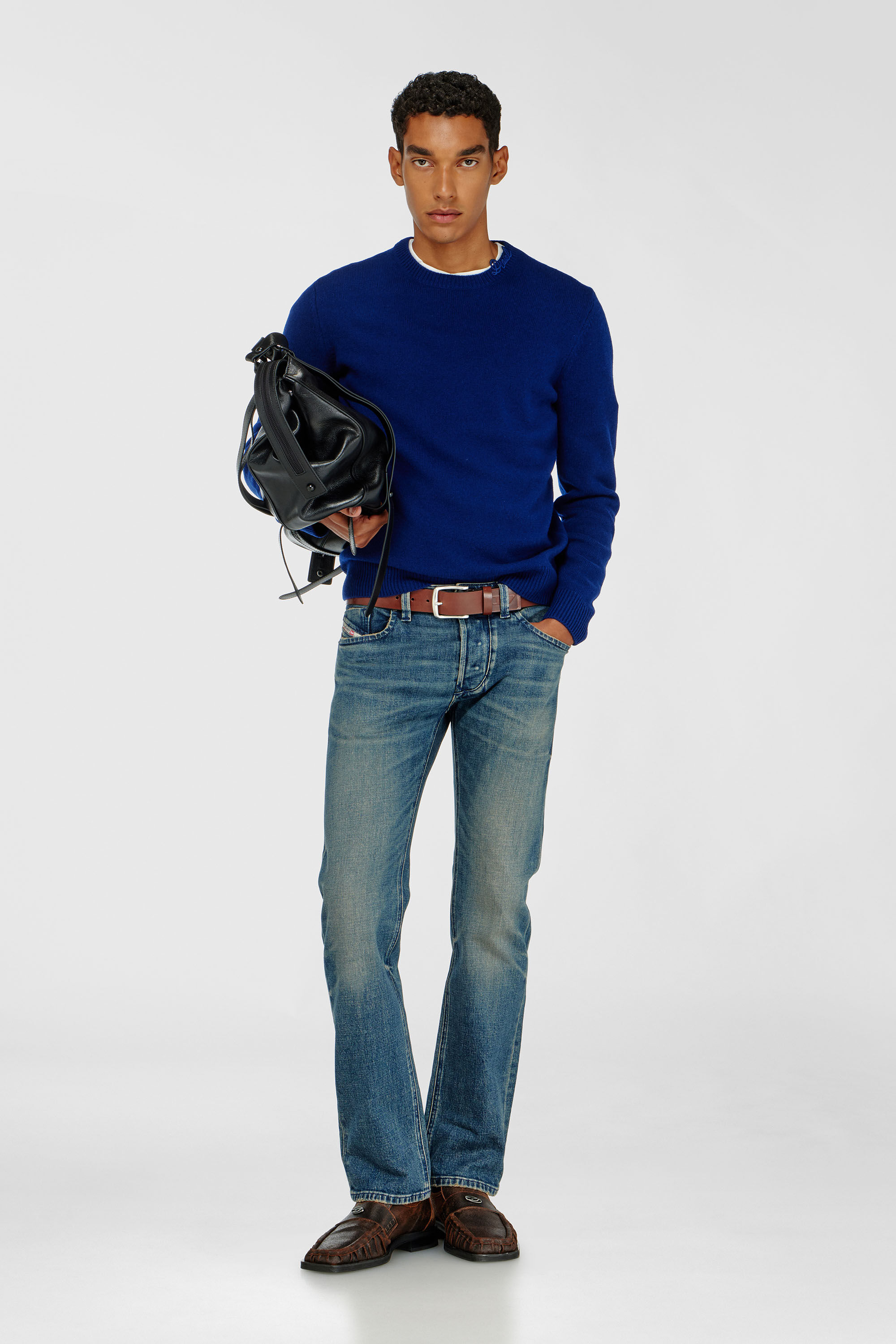 Diesel - K-IMBRO, Man's Wool jumper with neck logo in Blue - 1