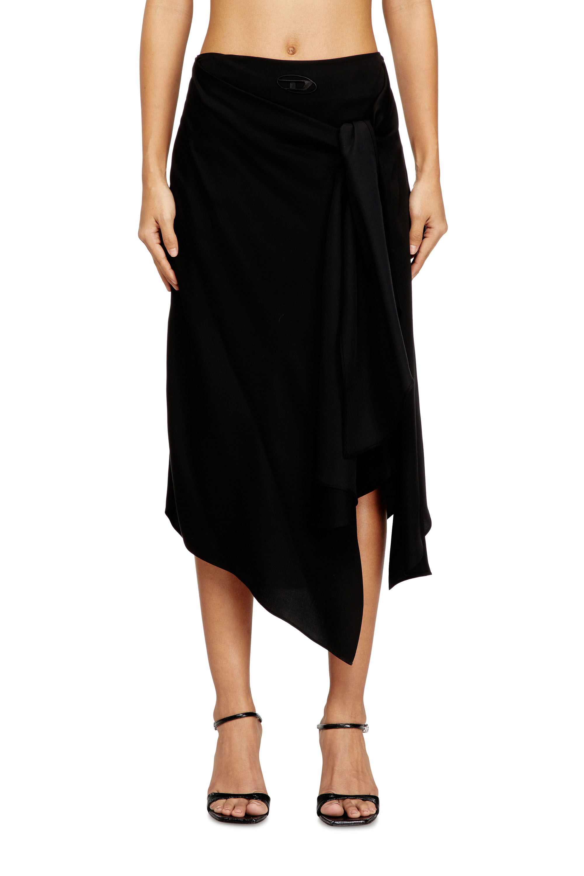 Diesel - O-TALI, Woman's Skirt in fluid cupro with front knot in Black - 3