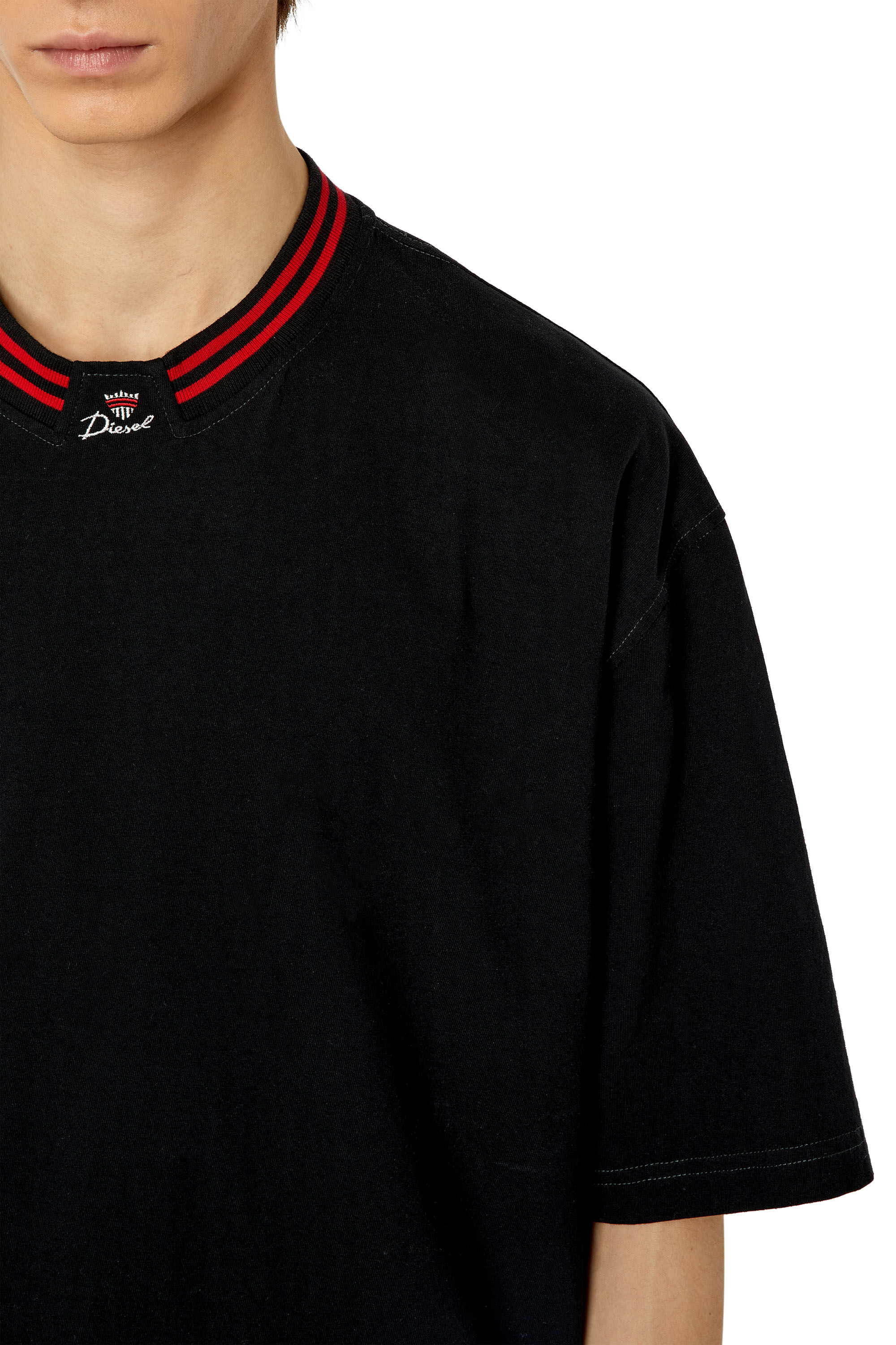 Diesel - T-KROWN, Man's T-shirt with logo neck in Black - 5