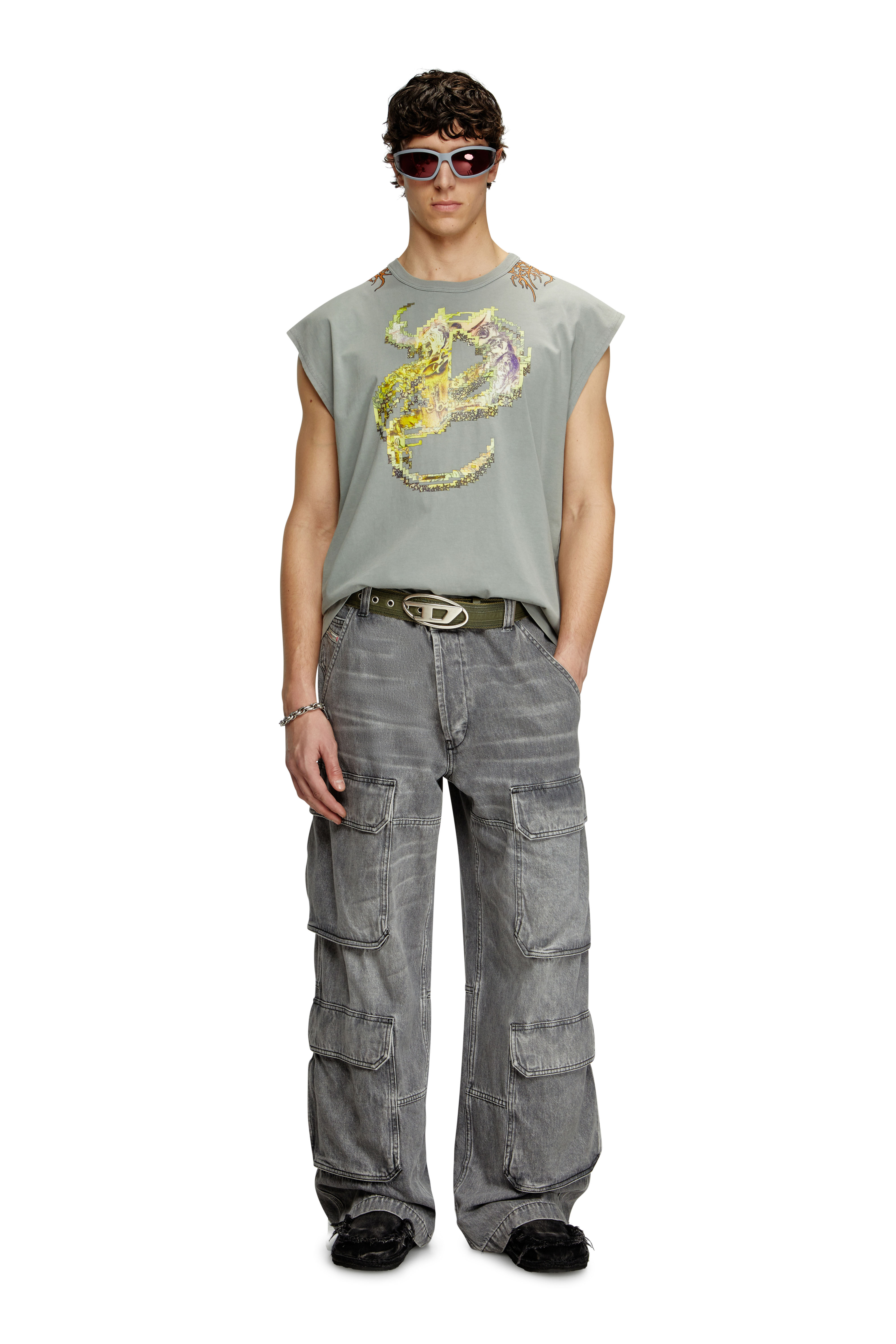 Diesel - T-BOXT-SL-R1, Man's Tank top with tattoo graphics in Grey - 1