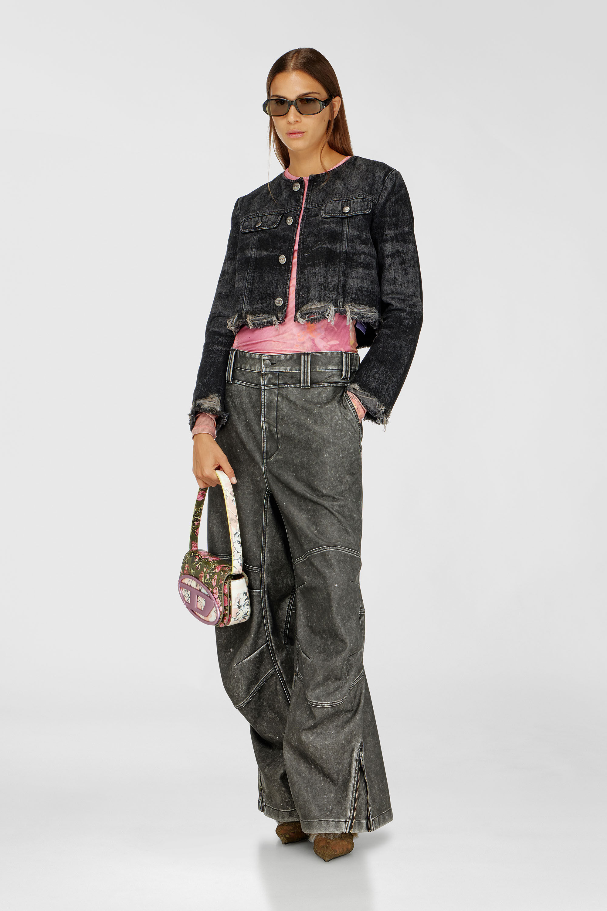 Diesel - DE-GRAFFY-FSH, Woman's Jacket in lasered cotton-hemp denim in Black - 1