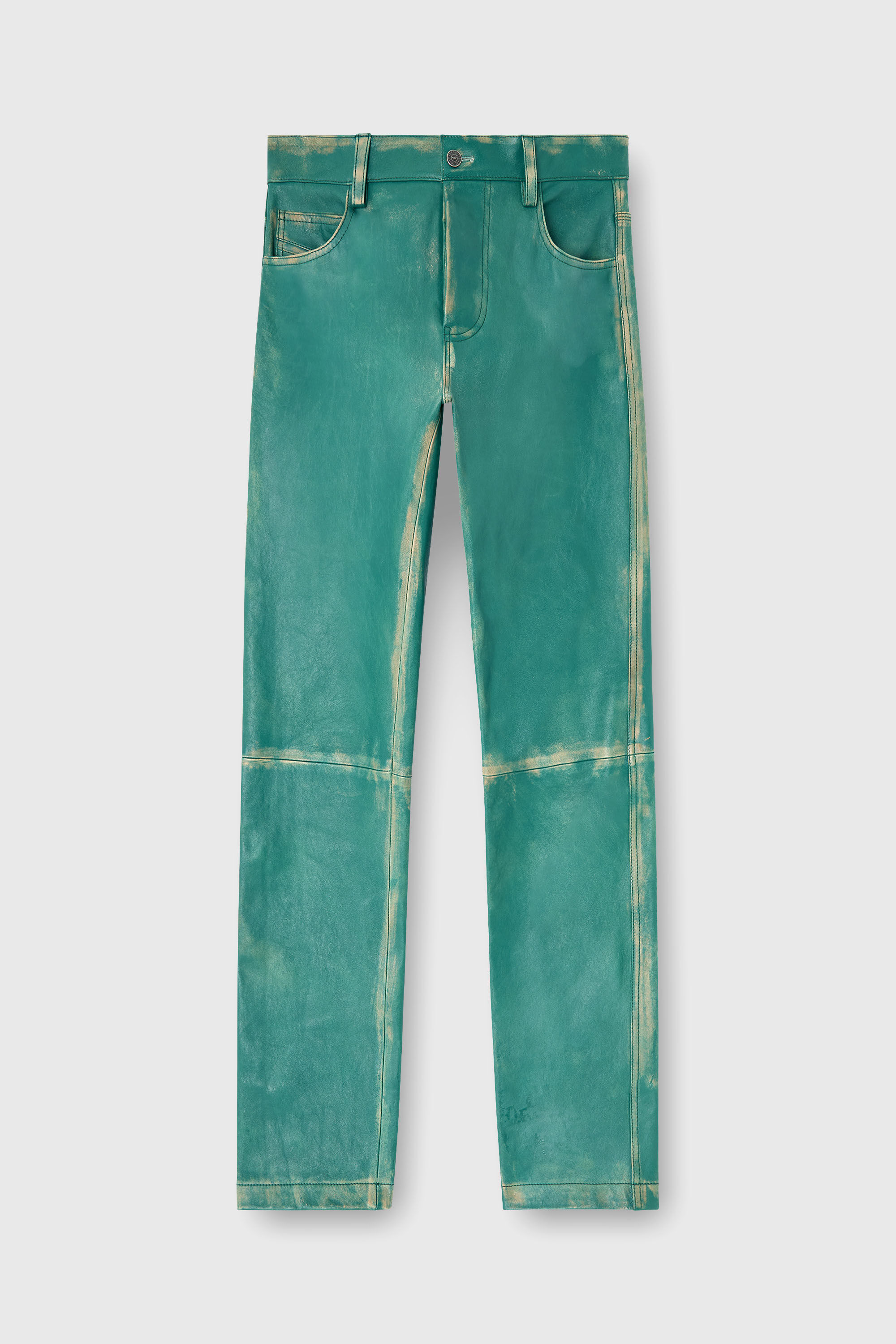 Diesel - P-OCKET, Man's Pants in treated leather in Dark Green - 2