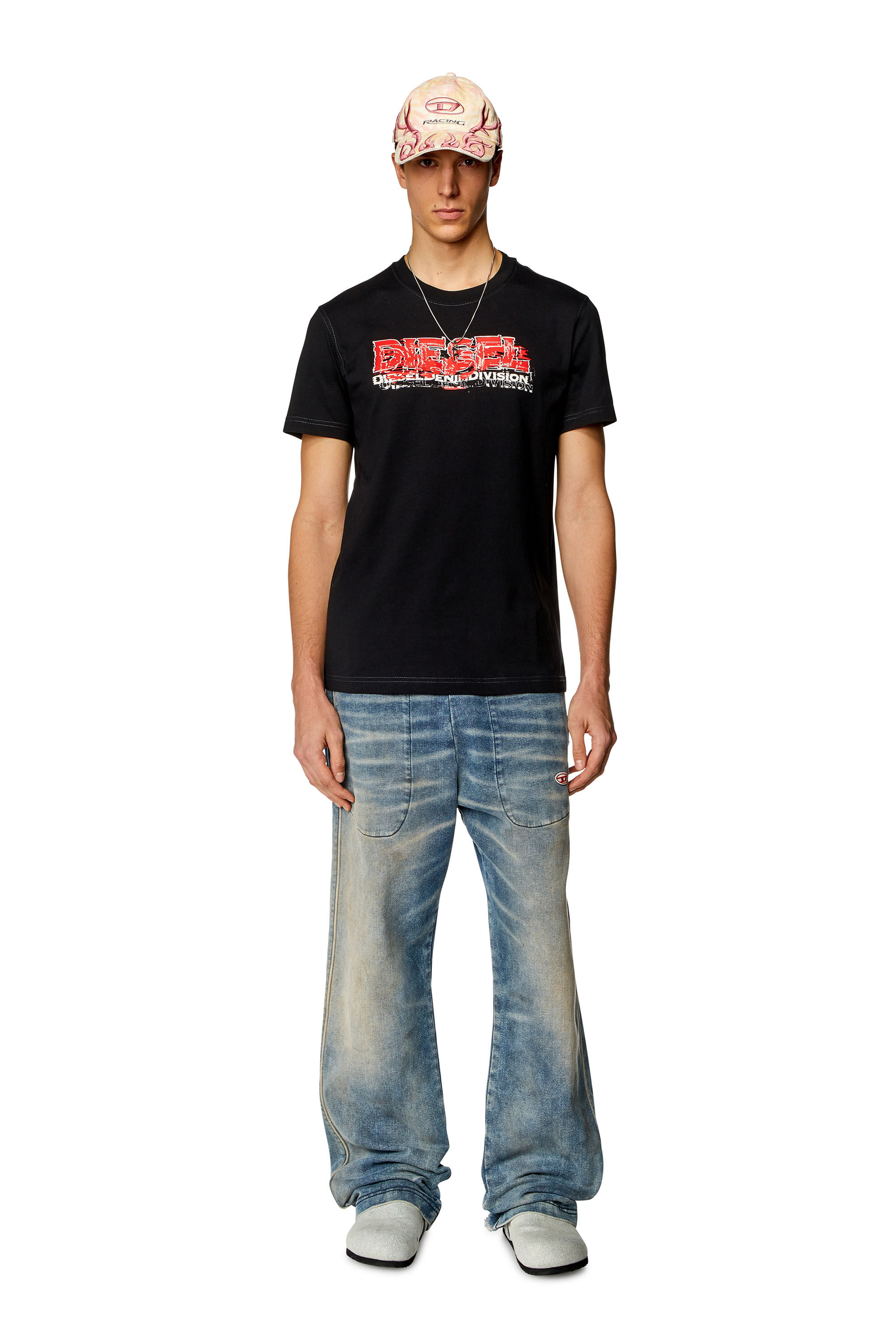 Diesel - T-DIEGOR-K70, Man's T-shirt with glitchy logo in Black - 1