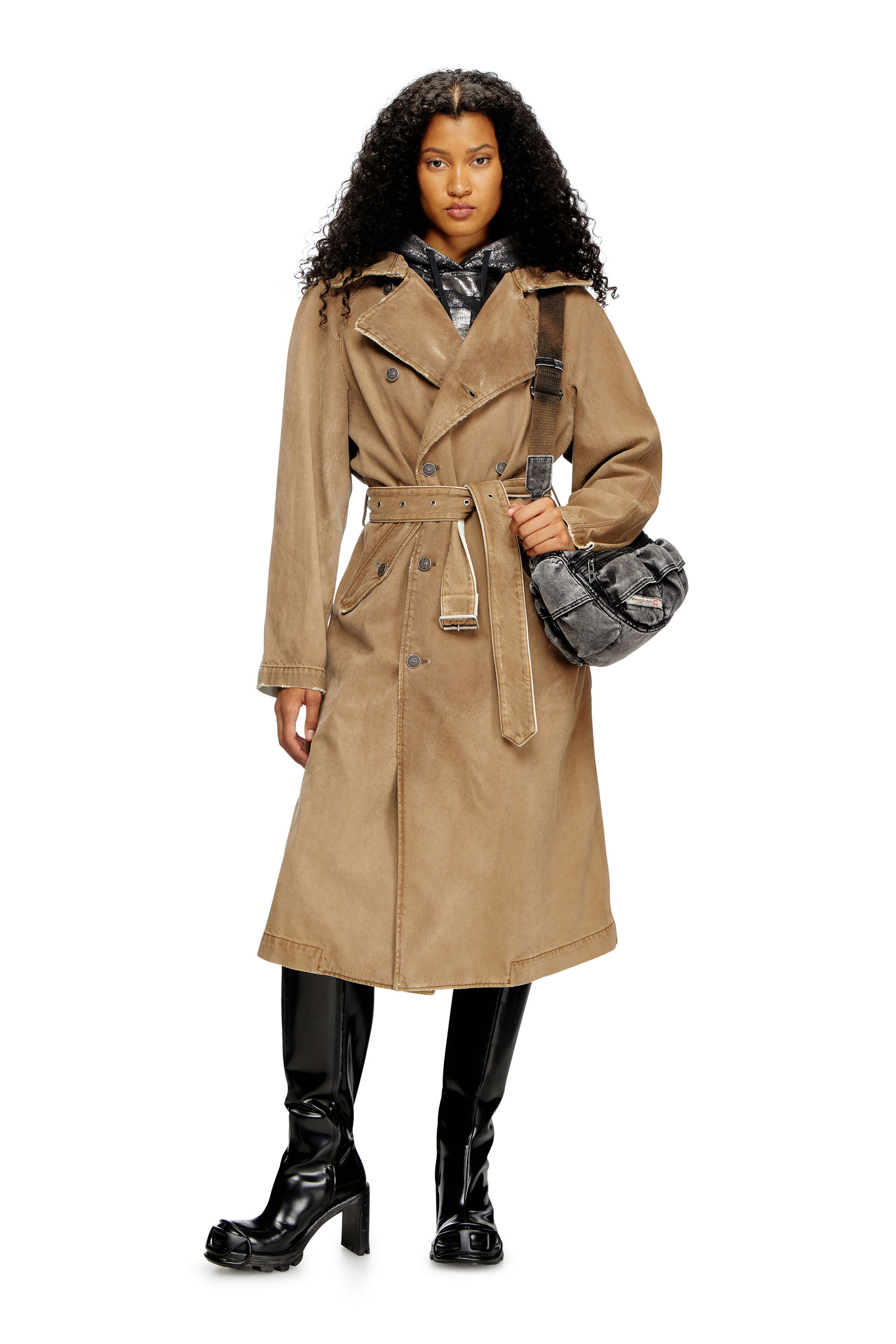 Diesel - D-DELIRIOUS-D, Unisex's Trench coat in overdirt denim in Light Brown - 7