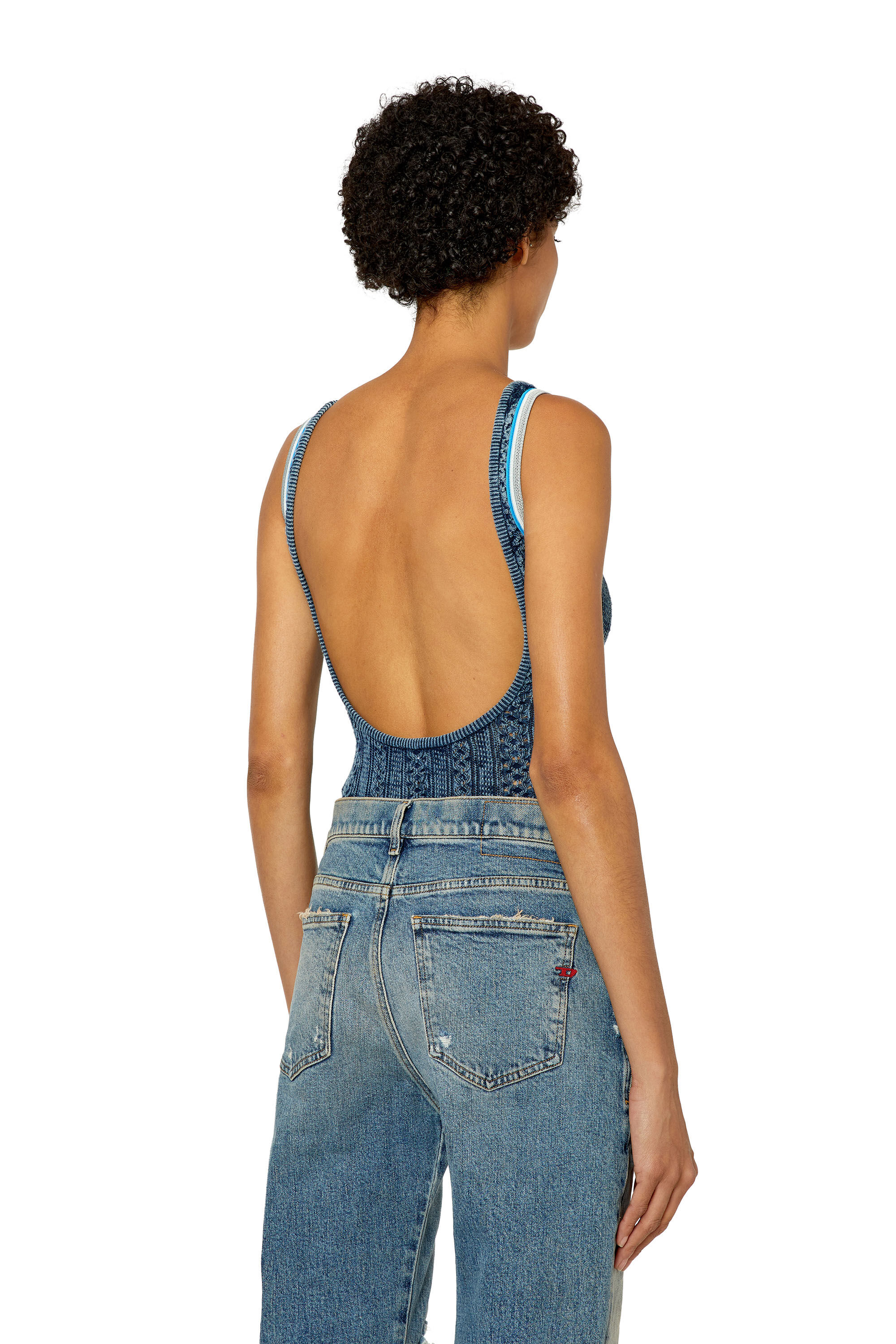 Diesel - M-ILAGROS, Woman's Pointelle bodysuit with oval D cutout in Blue - 4