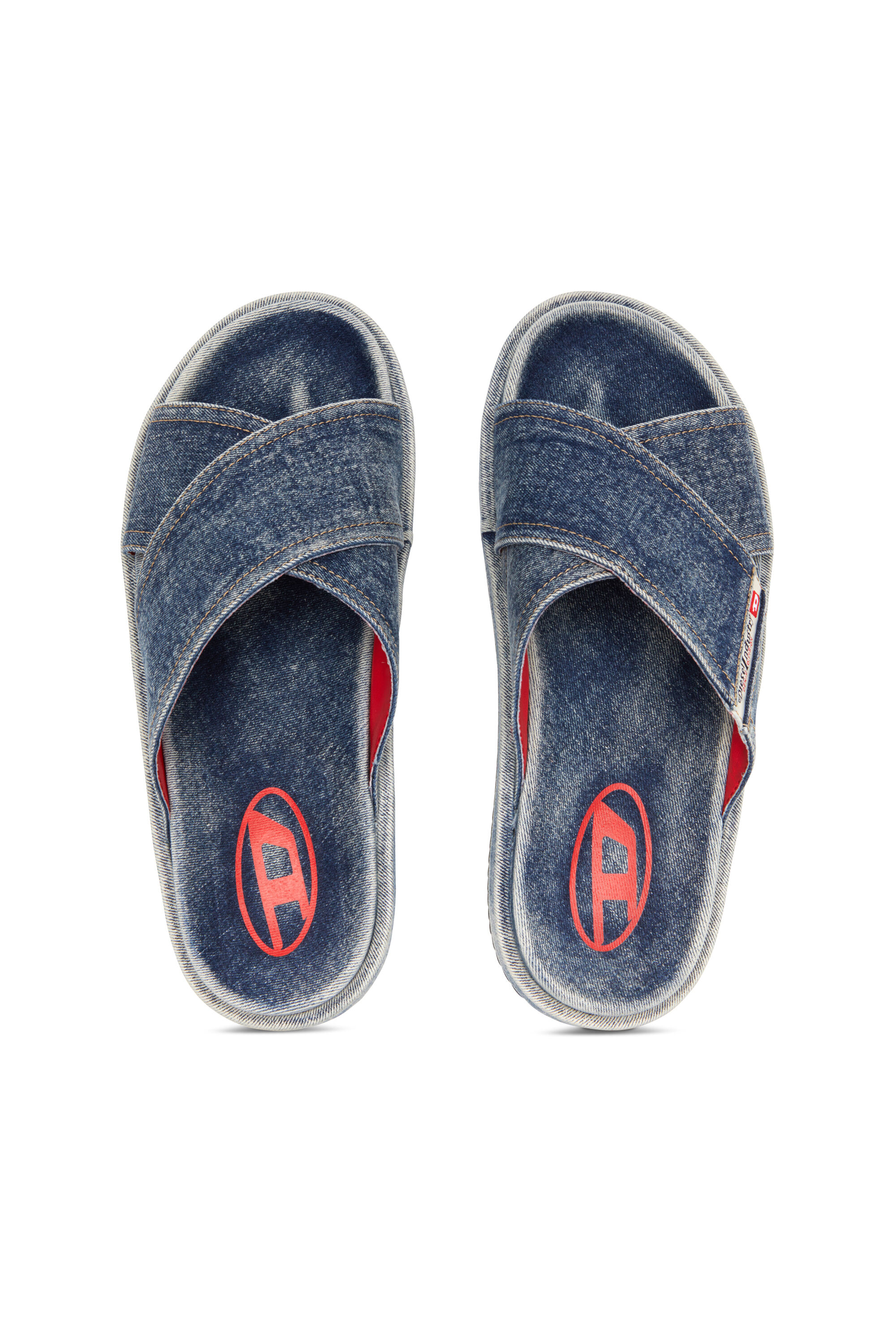 Diesel - SA-SLIDE CRIS CROS, Unisex's Sa-Slide-Denim slides with criss-cross straps in Blue - 4
