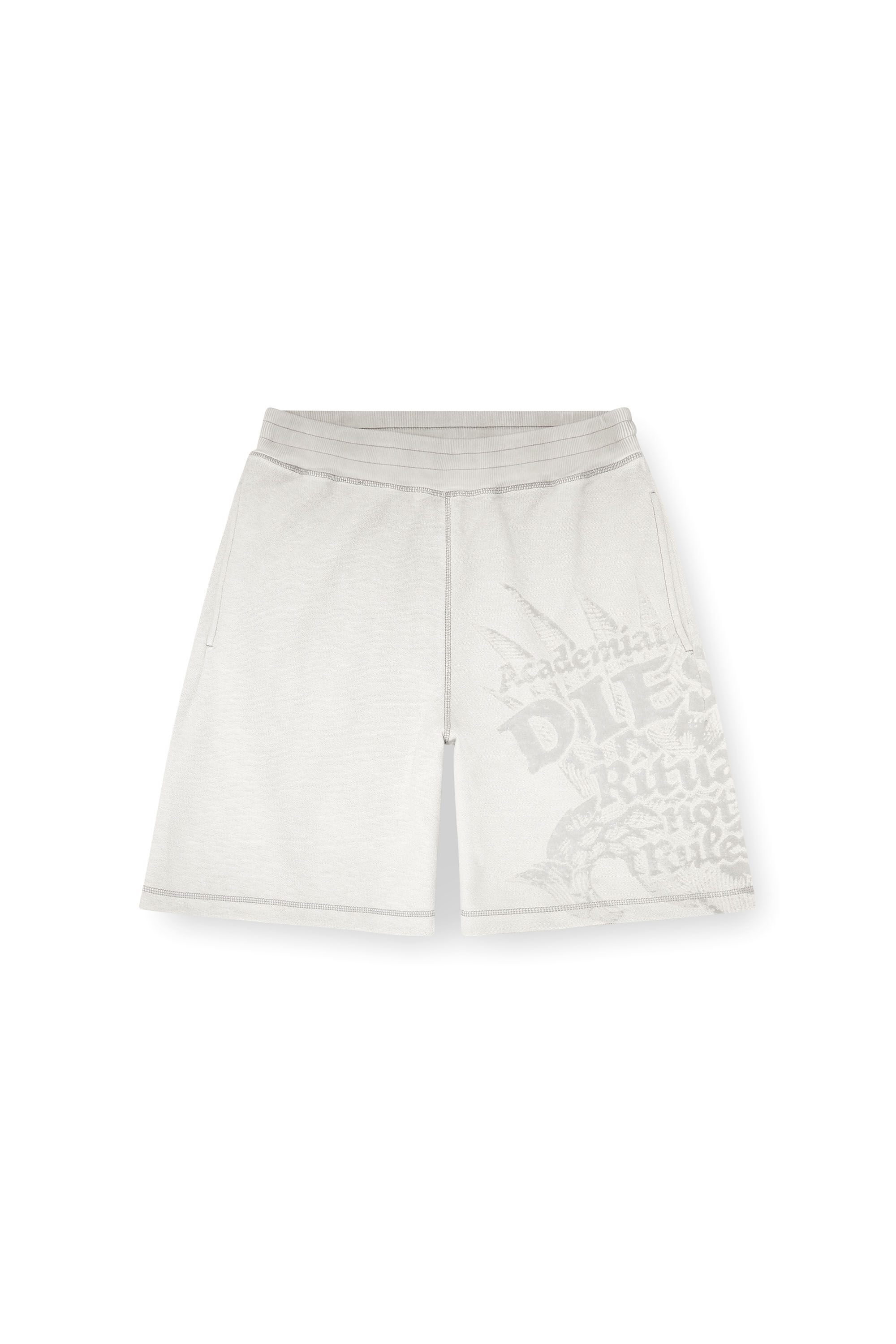 Diesel - P-RAWCROW, Man's Sweatshorts with d&eacute;vor&eacute; motifs in Light Grey - 2