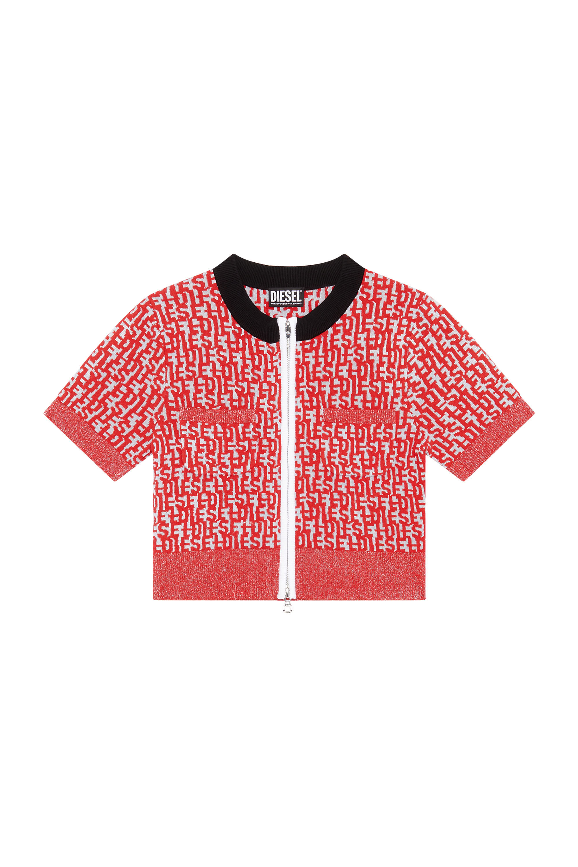 Diesel - M-ATHILDE, Woman's Mini cardigan with bouclé-knit monogram in Grey/Red - 2