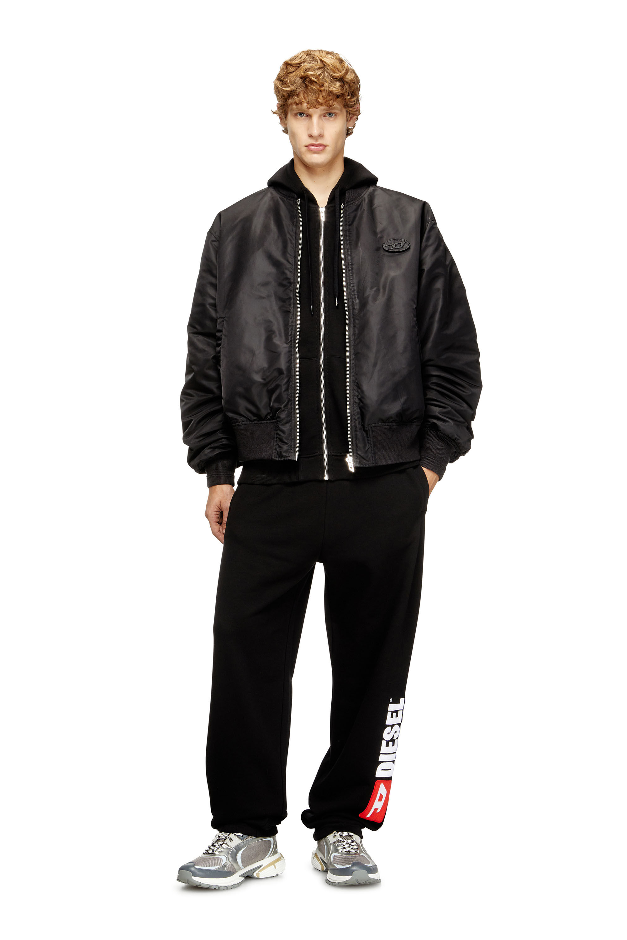 Diesel - W-TYPE-D1, Man's Padded bomber jacket with Oval D embroidery in Black - 1