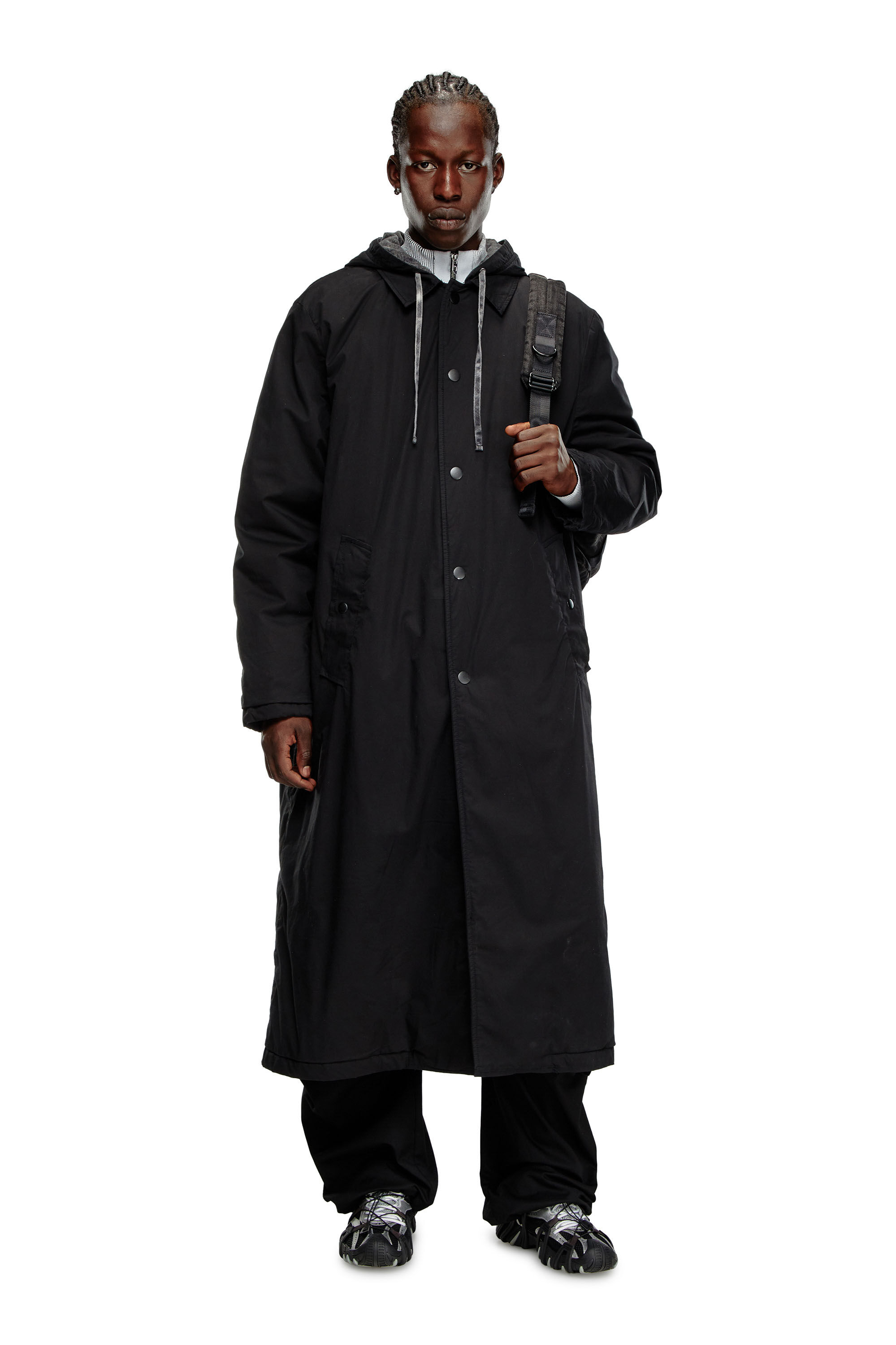 Men's Hooded rain coat in cotton poplin | Black | Diesel