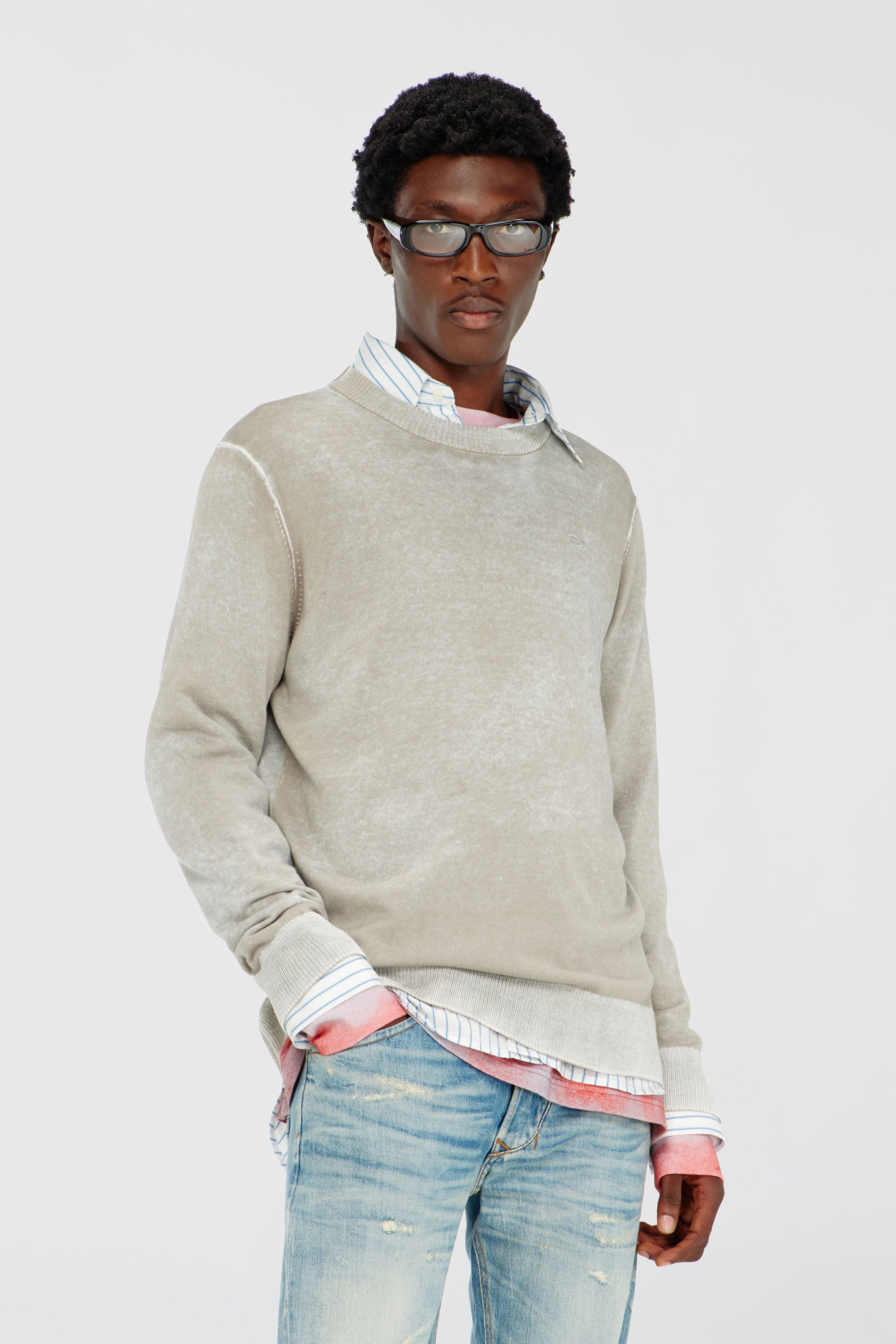 Diesel - K-LAURENT, Man's Jumper with faded reverse print in Light Grey - 3