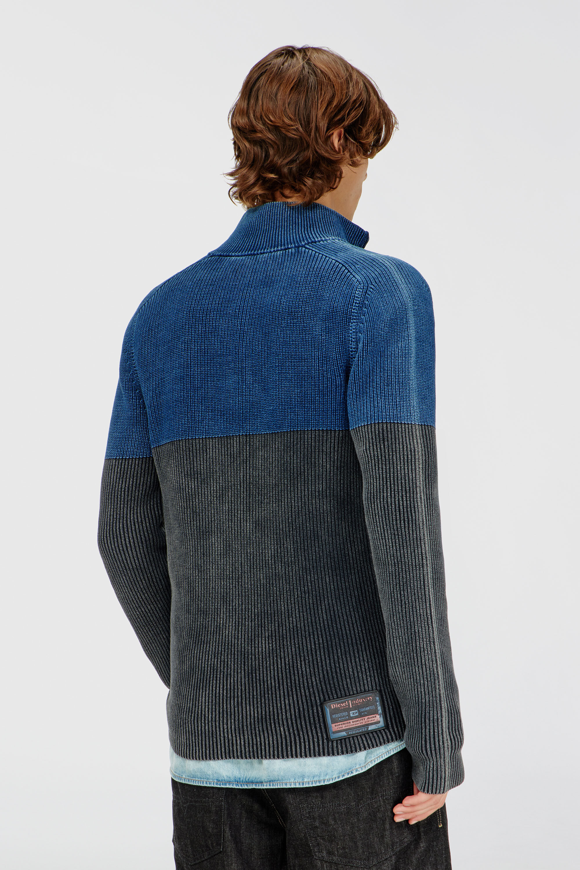 Diesel - K-HERMOS, Man's Zip-up cardigan with two-tone denim effect in Black/Blue - 3