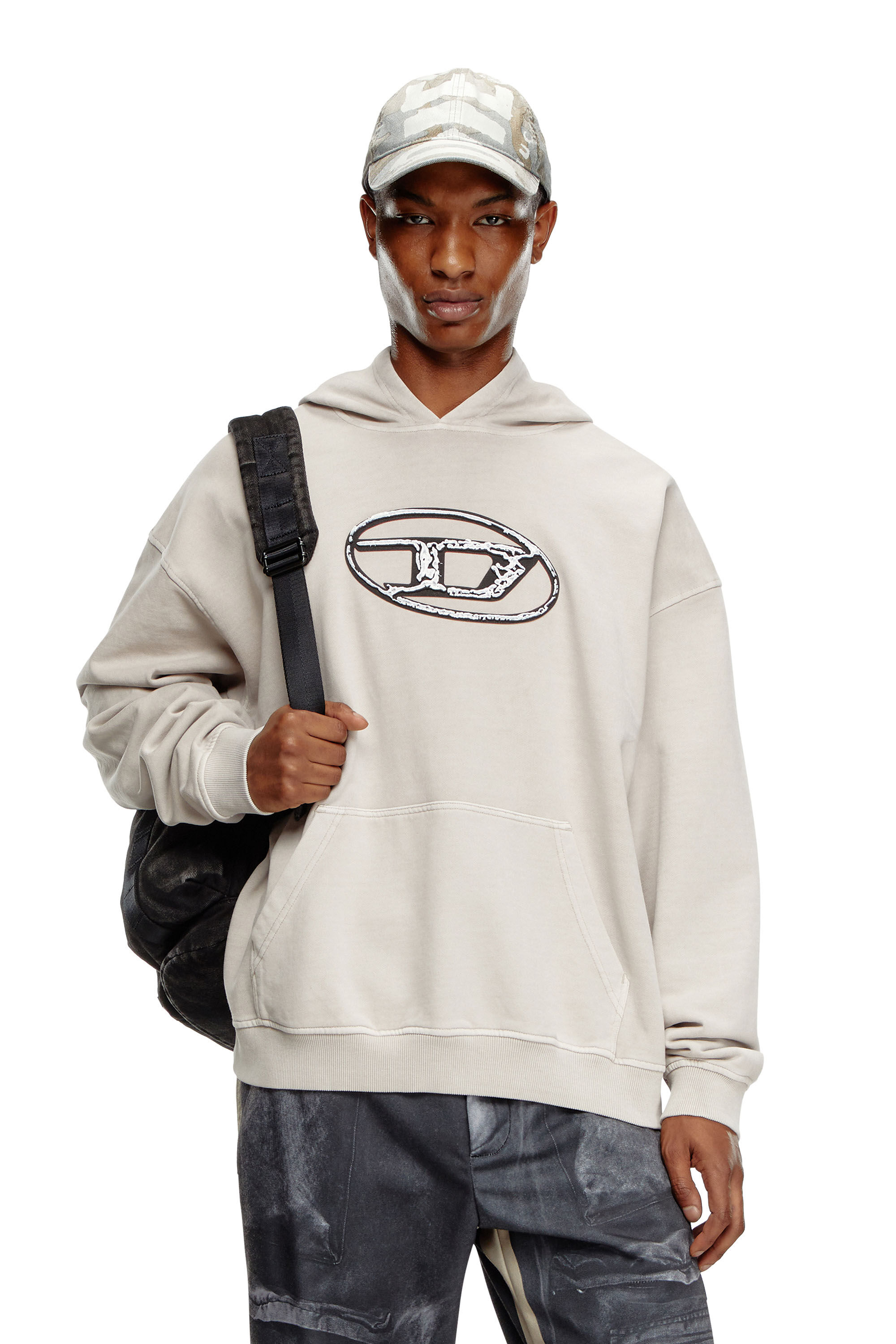 Diesel - S-BOXT-HOOD-Q7, Man's Hoodie with multi-layered logo print in Grey - 3