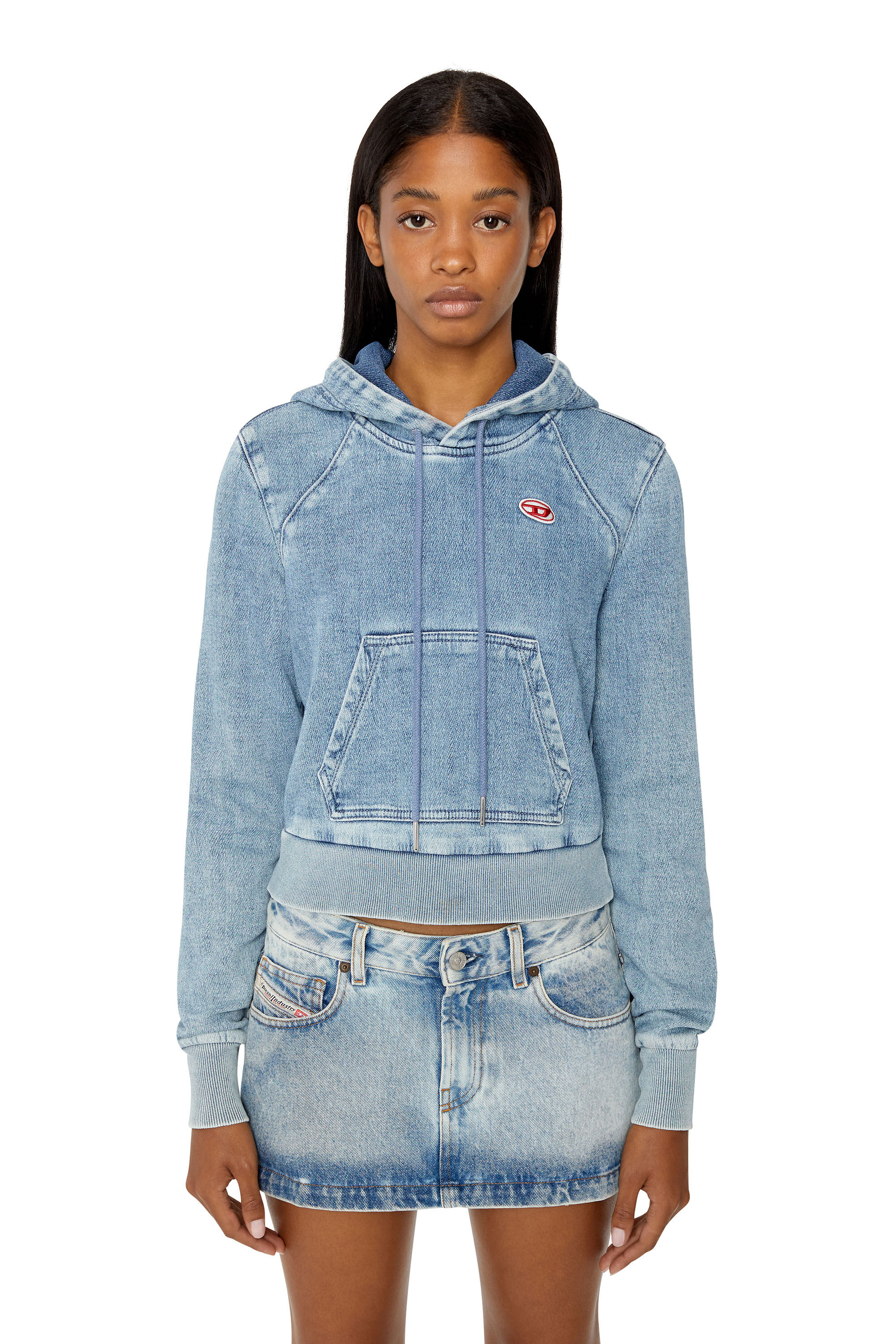 D ANGY HOOD NE Woman Track denim crop hoodie Diesel Library