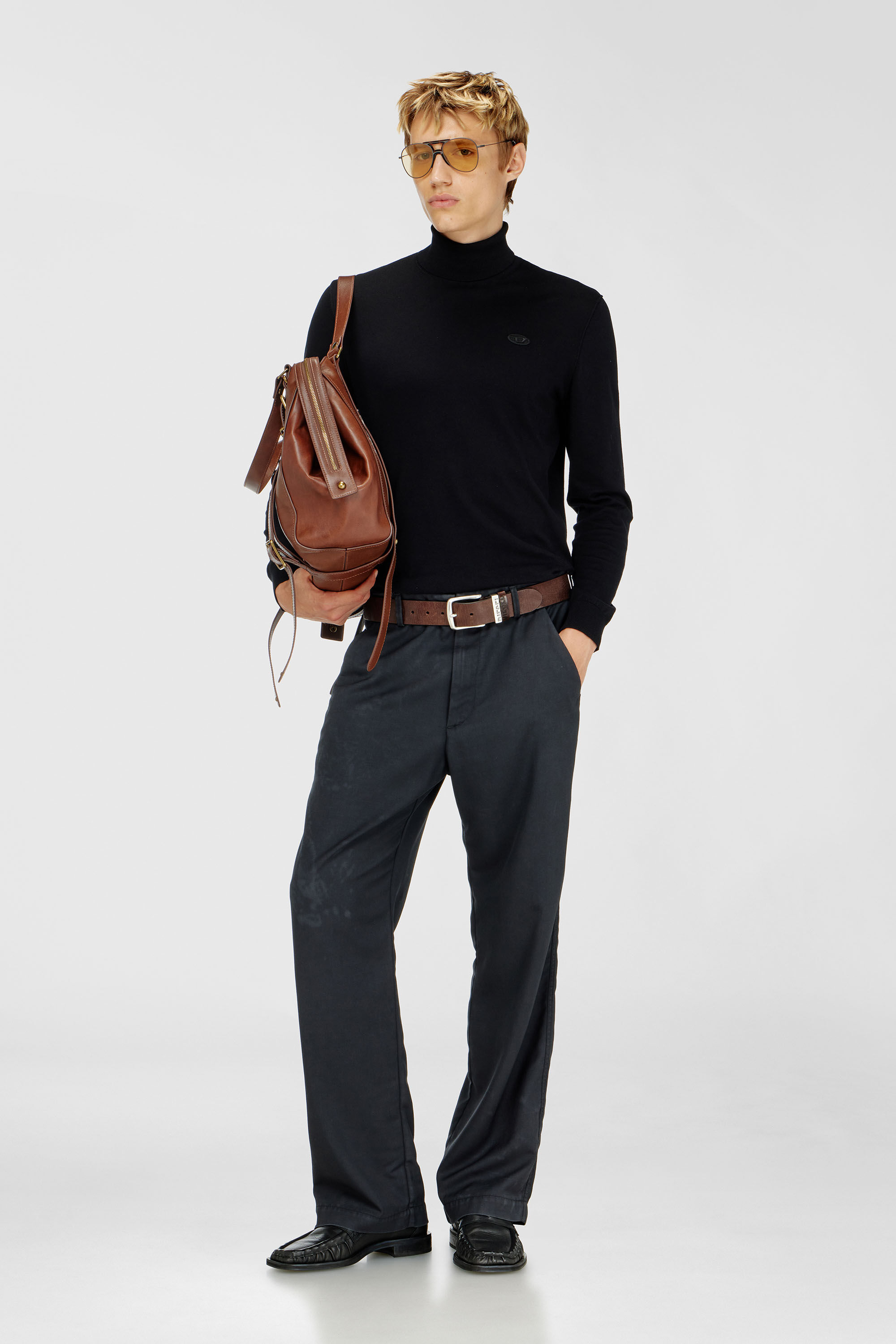Diesel - K-FREEX-LUP-TAG-T92, Man's Cotton turtleneck with Oval D logo patch in Black - 1
