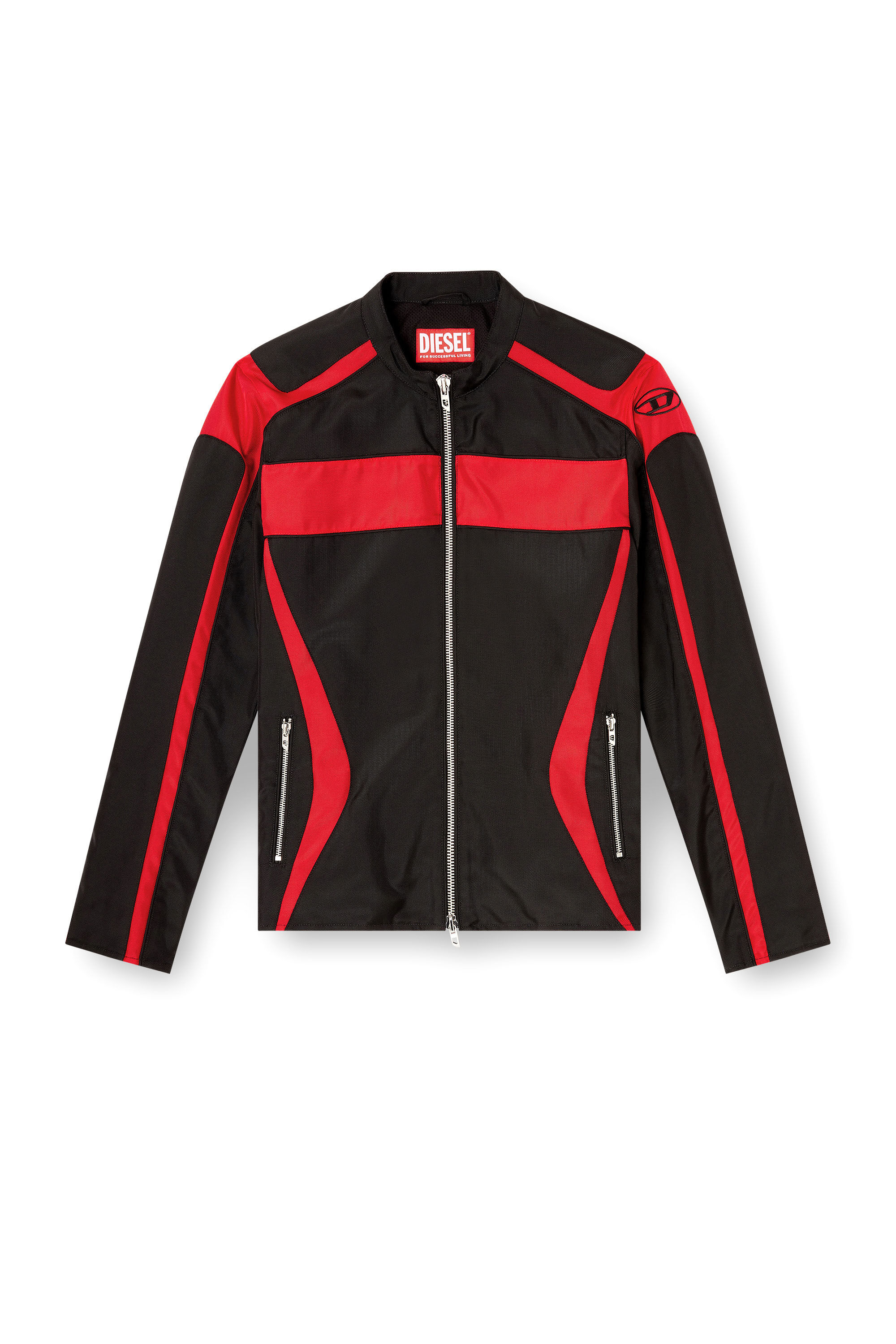 Diesel - J-ADAM-PDAI, Man's Biker jacket in colour-block canvas in Black/Red - 2