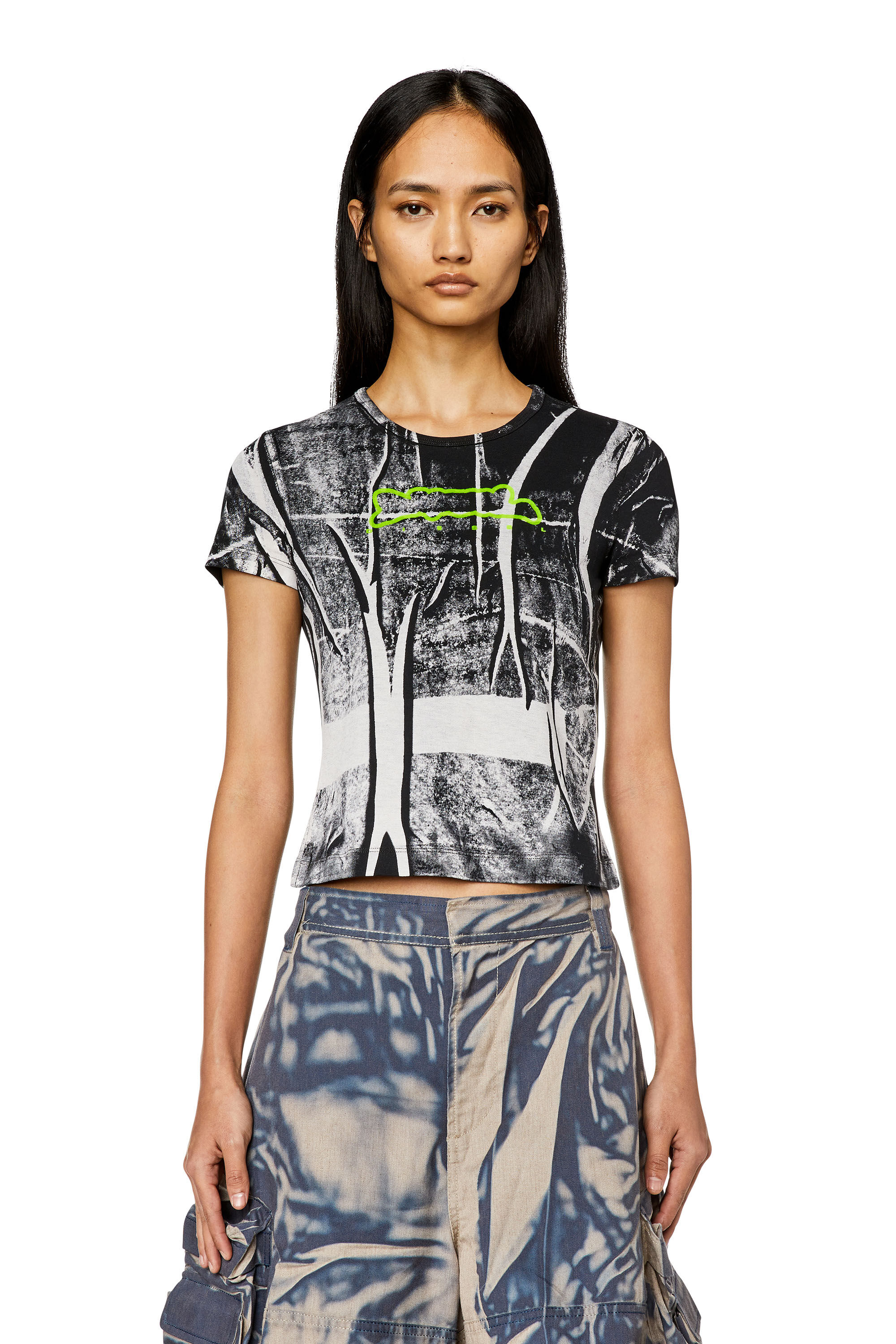 Diesel - T-UNCUTIE-LONG-N5, Woman T-shirt with creased print in Multicolor - Image 3
