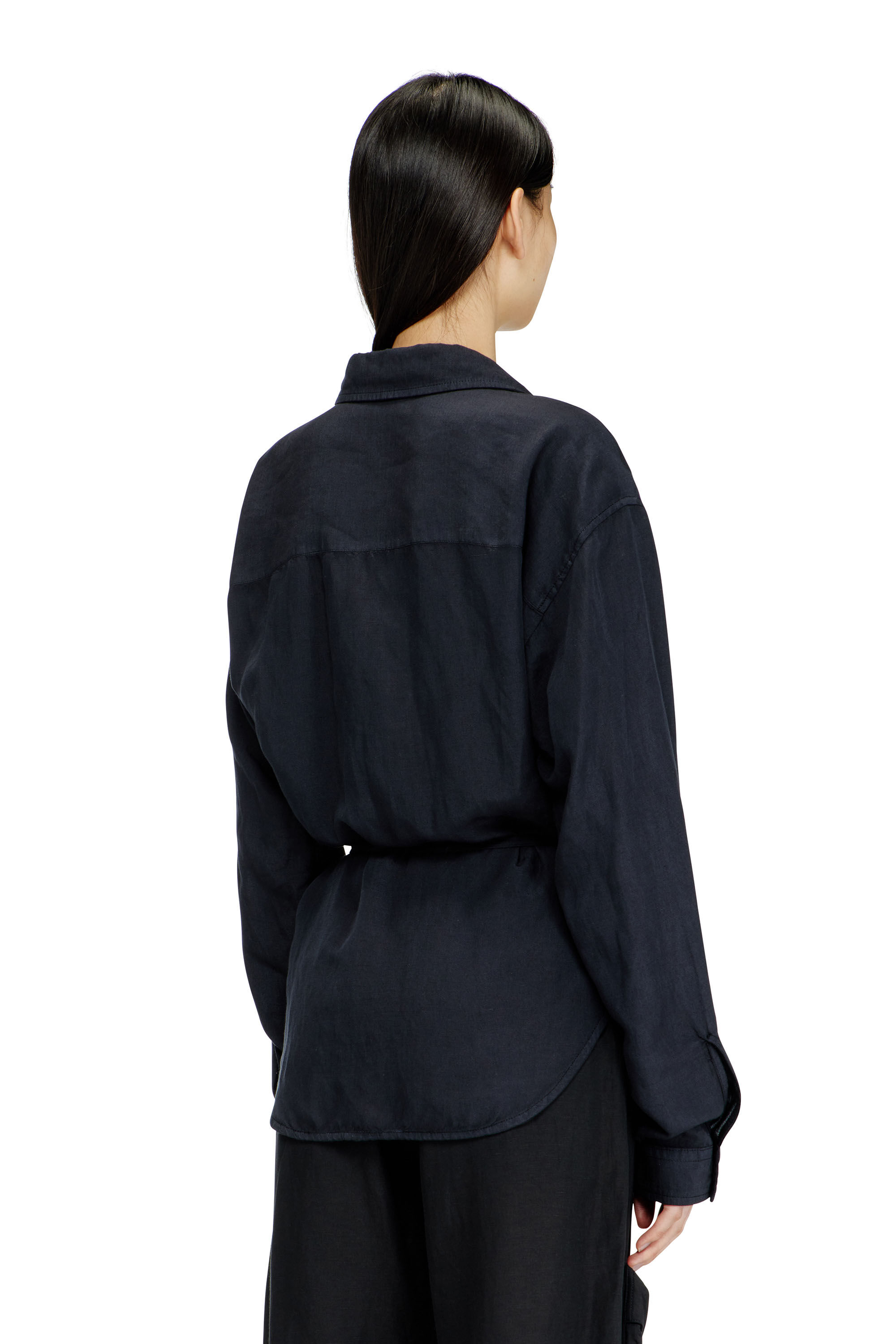 Diesel - C-DELPHOS-S3, Woman's Linen-blend shirt with wrap closure in Black - 4