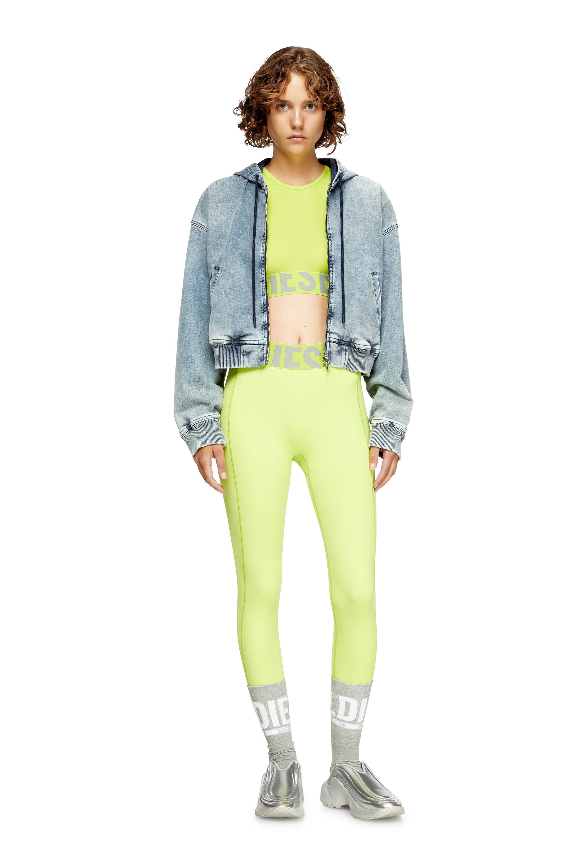 Diesel - ADA-D-POP, Woman's Cropped tank top with cut-off logo in Green Fluo - 5