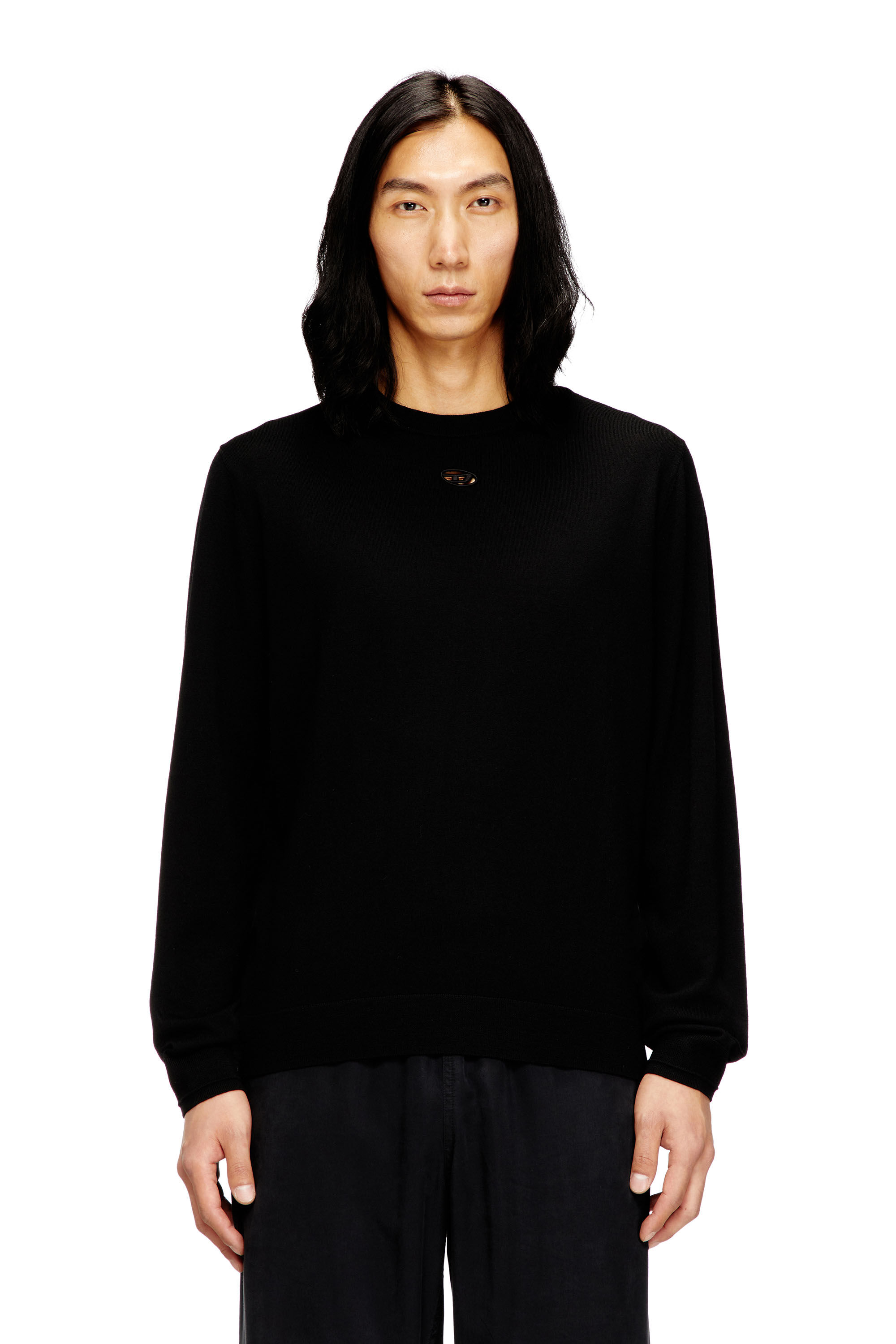 Diesel - K-VALIAM, Man's Wool jumper with cut-out logo in Black - 3