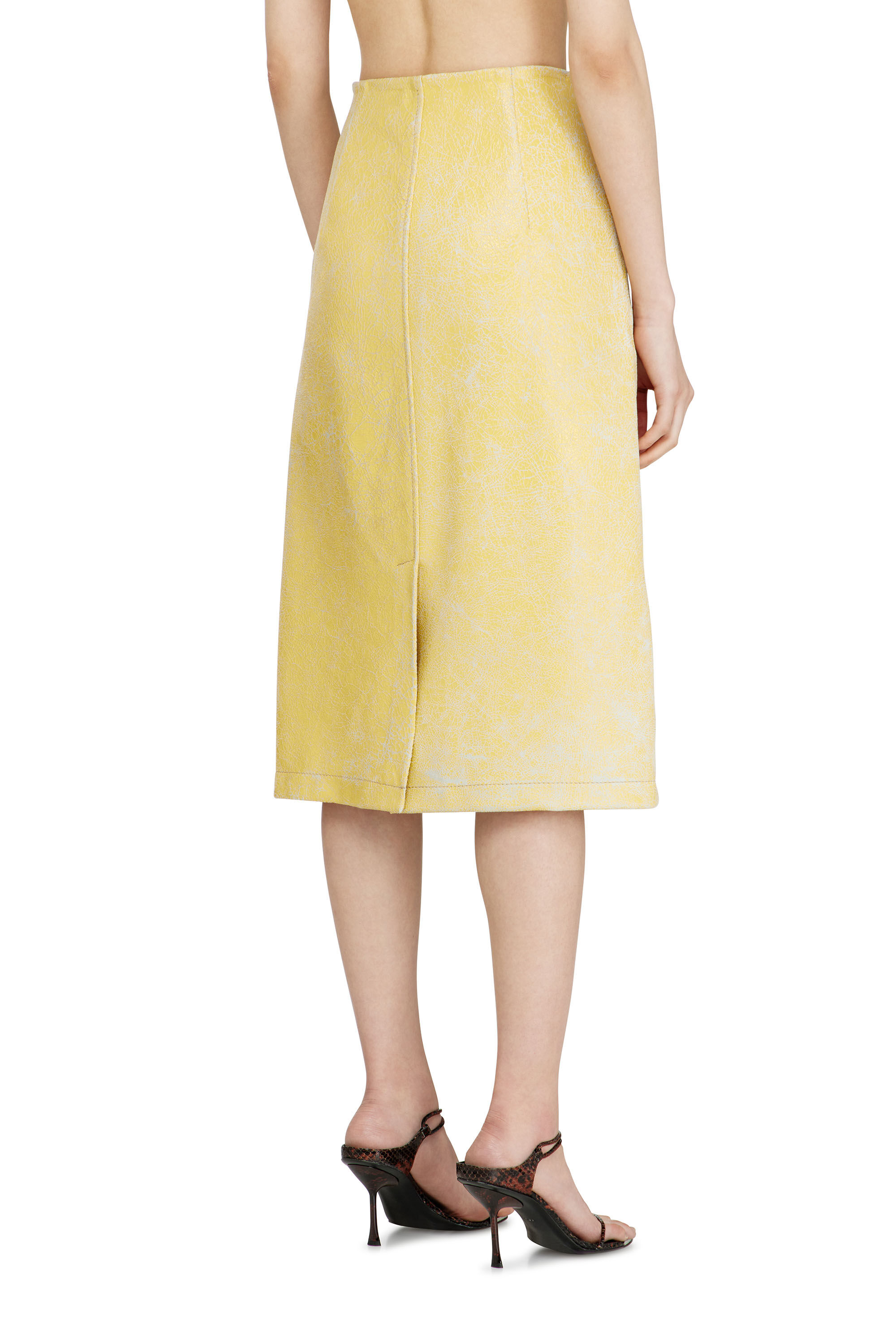 Diesel - L-ERINA, Woman's Midi pencil skirt in cracked leather in Yellow - 4