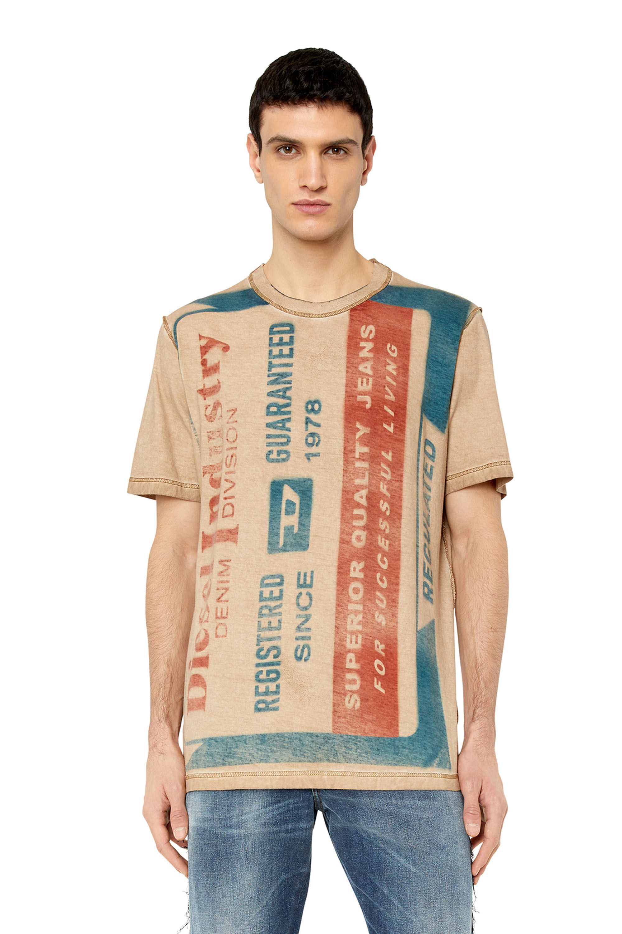 Diesel - T-JUST-G13, Man's T-shirt with jacron patch print in Beige/Red - 3