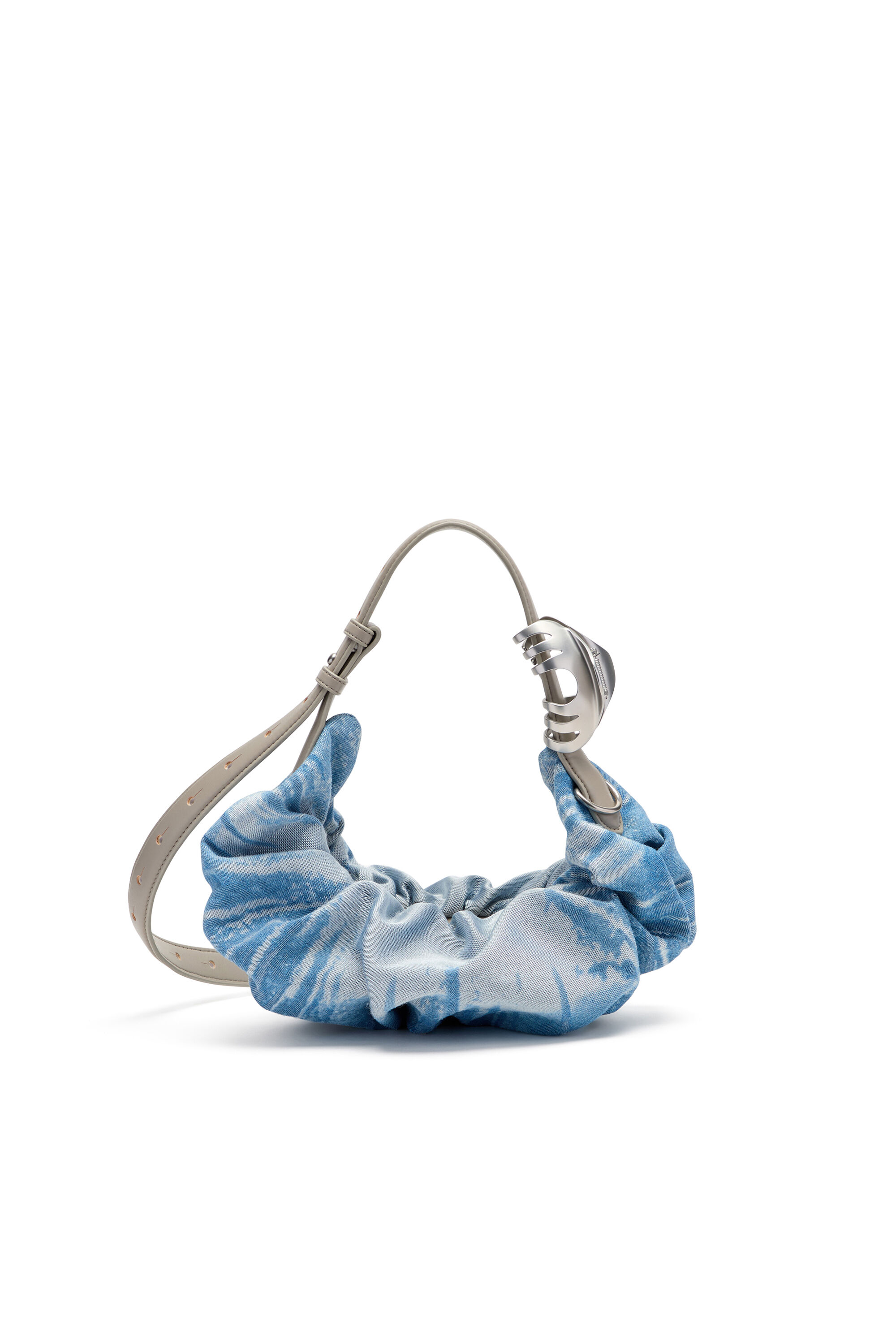 Diesel - GRAB-D HOBO S, Woman's Grab-D-Small scrunched hobo bag in satin denim in Blue - 3