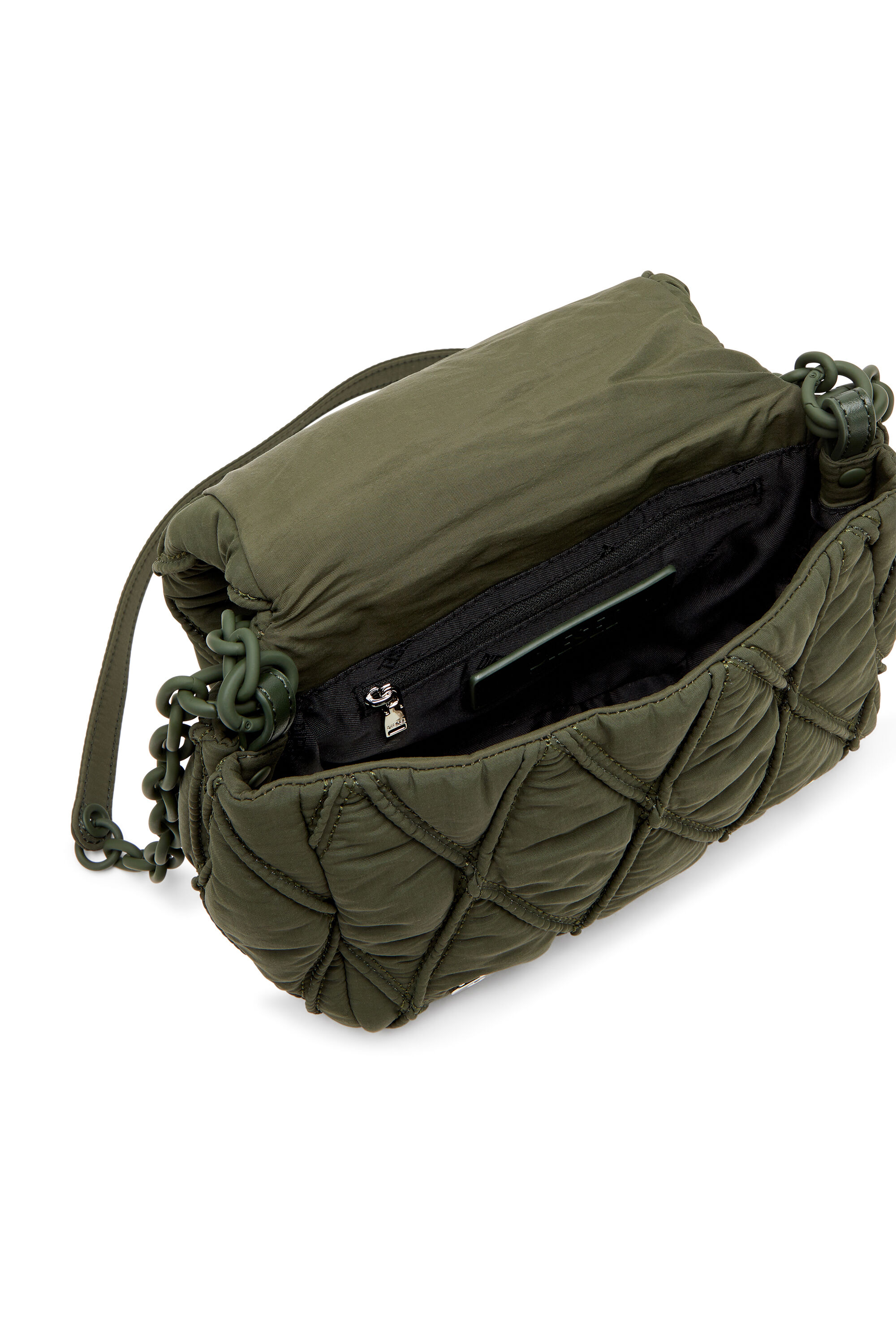 Diesel - CHARM-D SHOULDER S, Woman's Charm-D S-Small shoulder bag in quilted nylon in Dark Green - 3