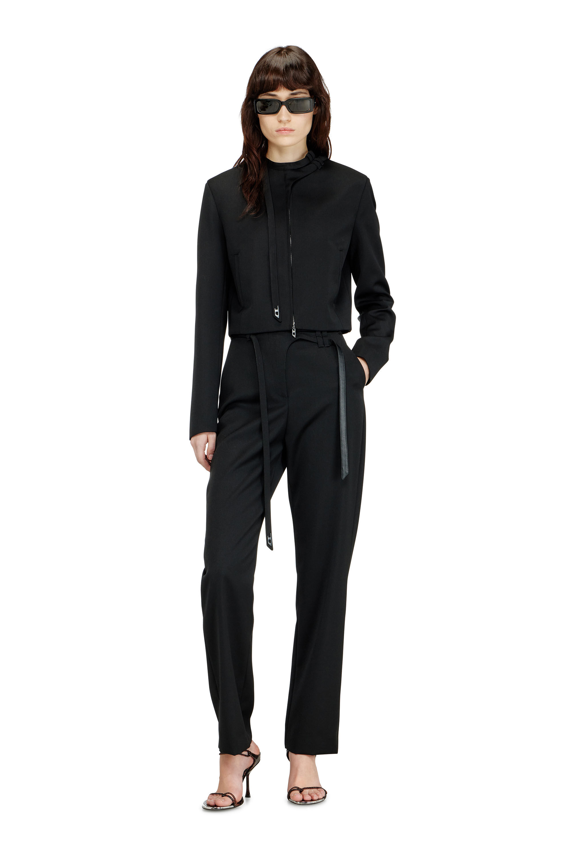 Diesel - G-HAVOC-1, Woman's Tailored jacket with biker neck strap in Black - 1