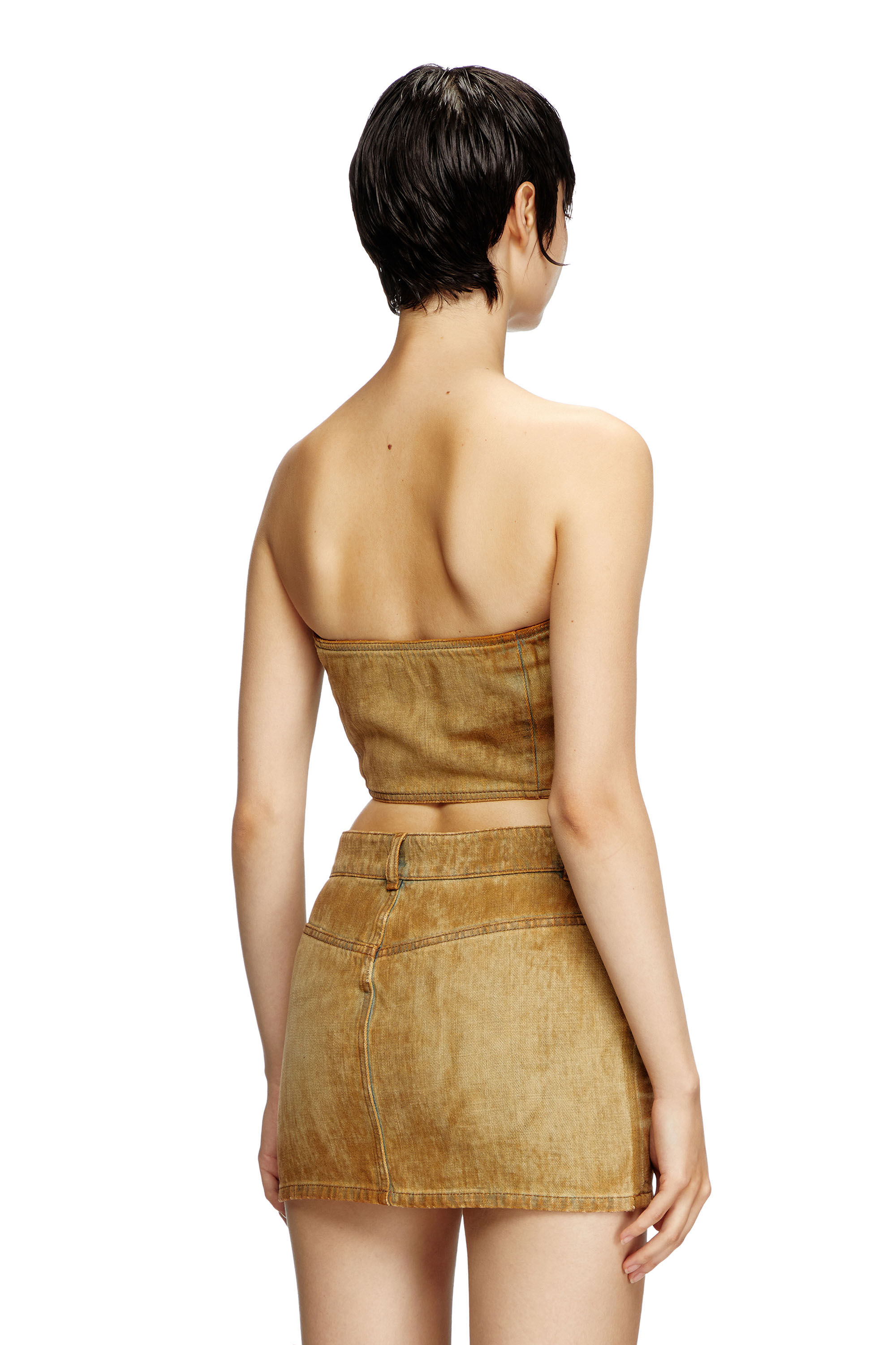 Diesel - DE-VILLESS-FSF, Woman's Denim tube top with rust-effect logo in Light Brown - 4