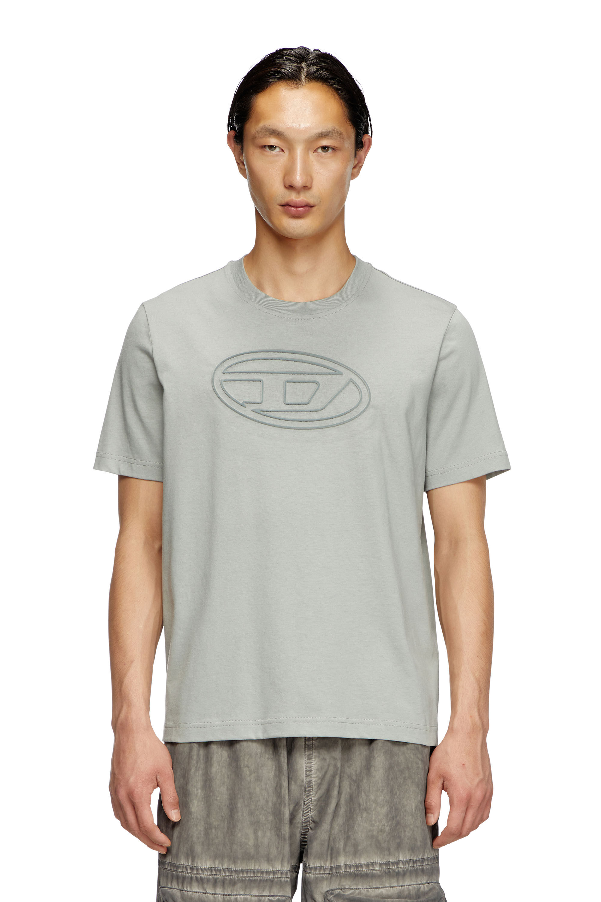 Diesel - T-ADJUST-BIGOVAL, Man's T-shirt with embossed Oval D in Light Grey - 3