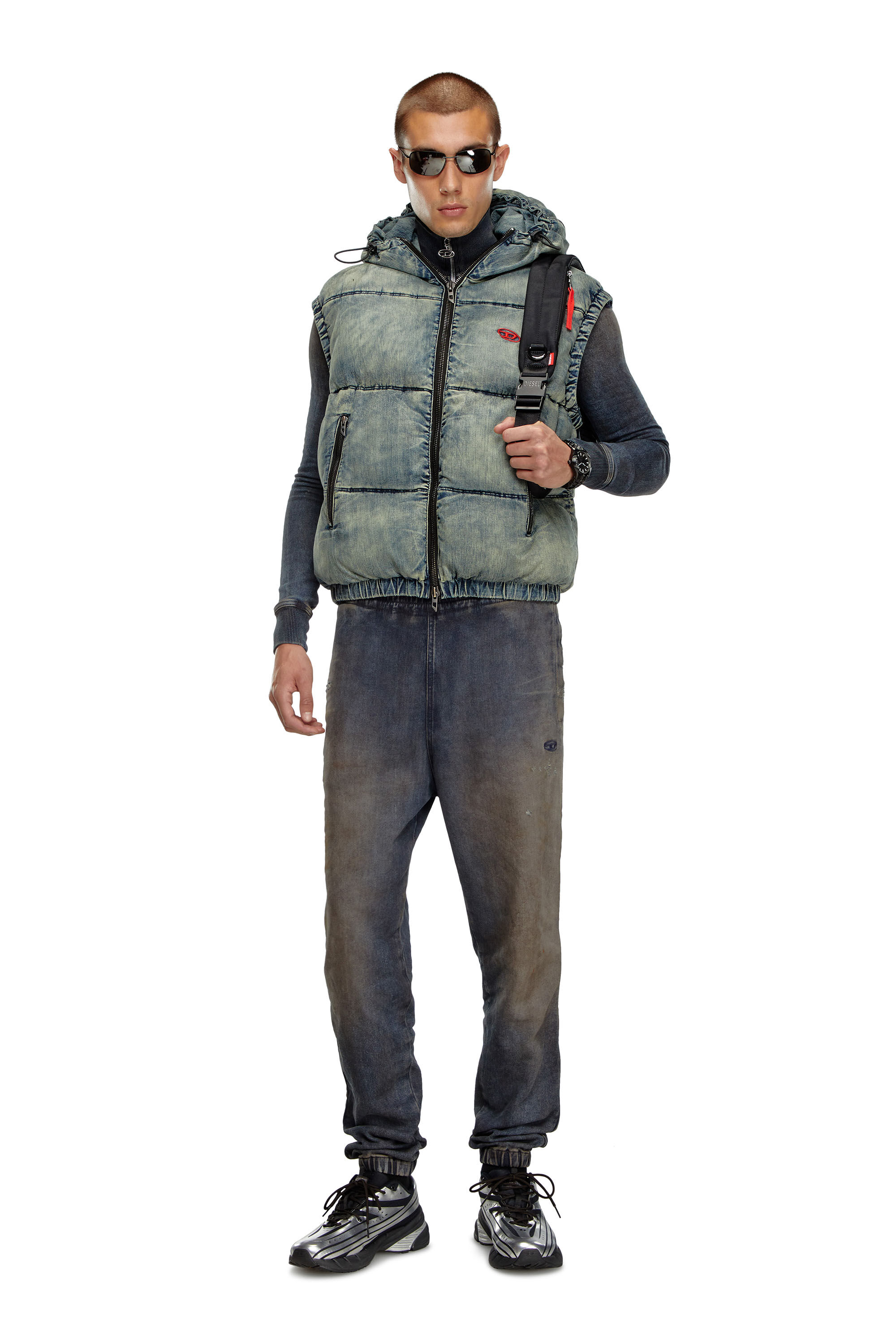 Diesel - W-MONS-SL, Man's Padded vest in faded denim in Blue - 1