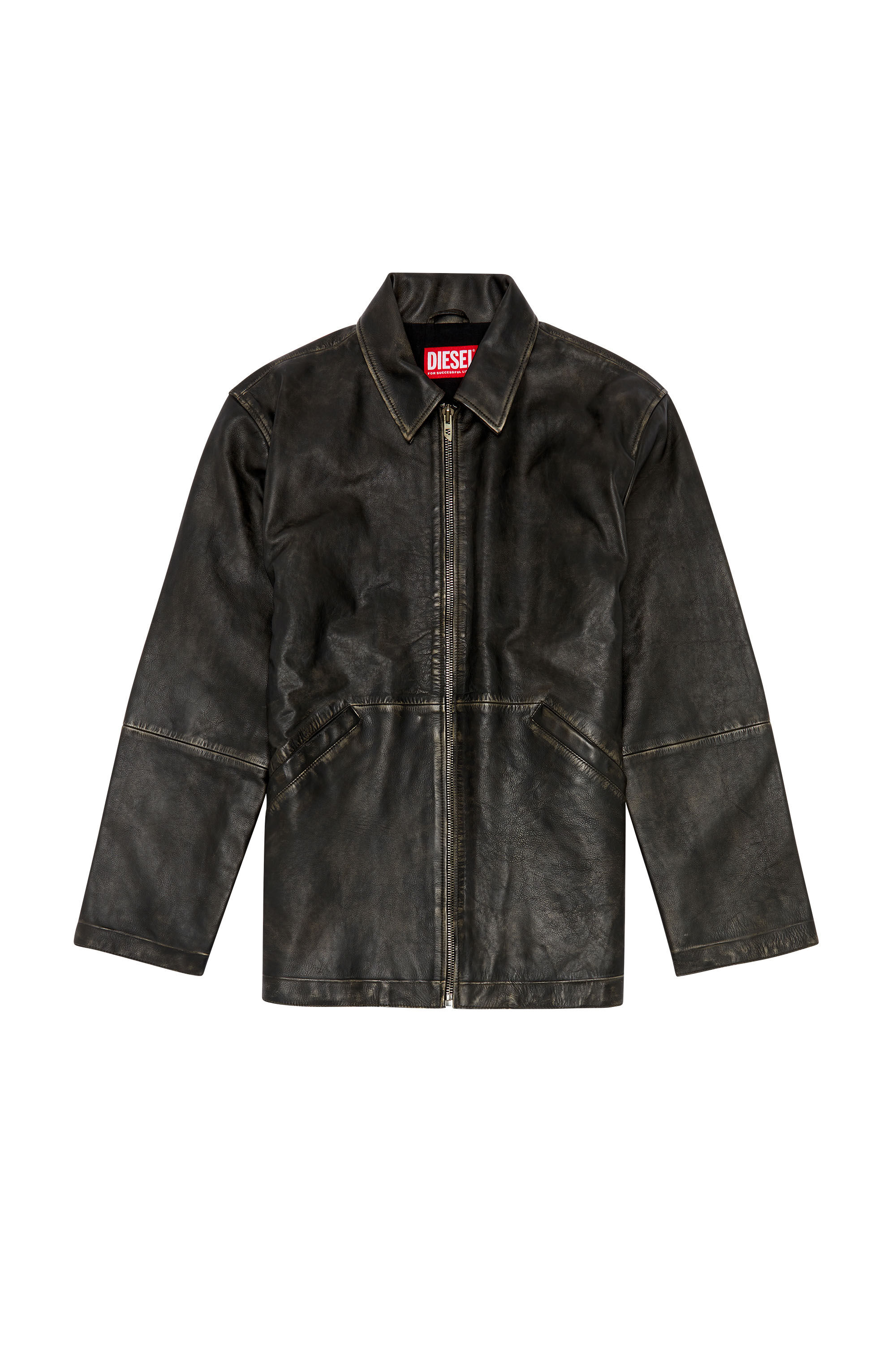 Diesel - L-STOLLER-TREAT, Man's Treated leather jacket with raw edges in Black - 2