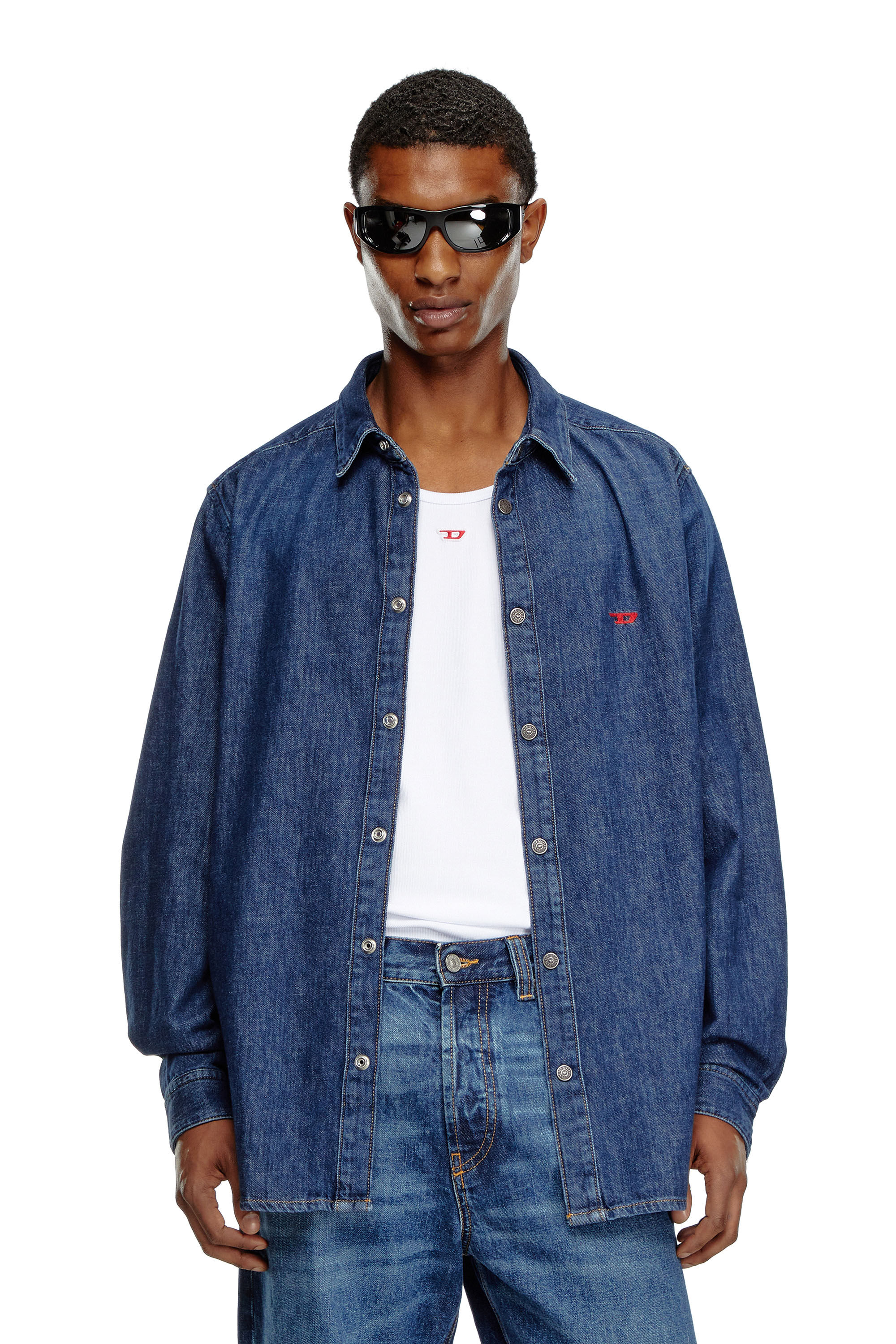 Diesel - D-SIMPLY, Man's Shirt in denim in Dark Blue - 3