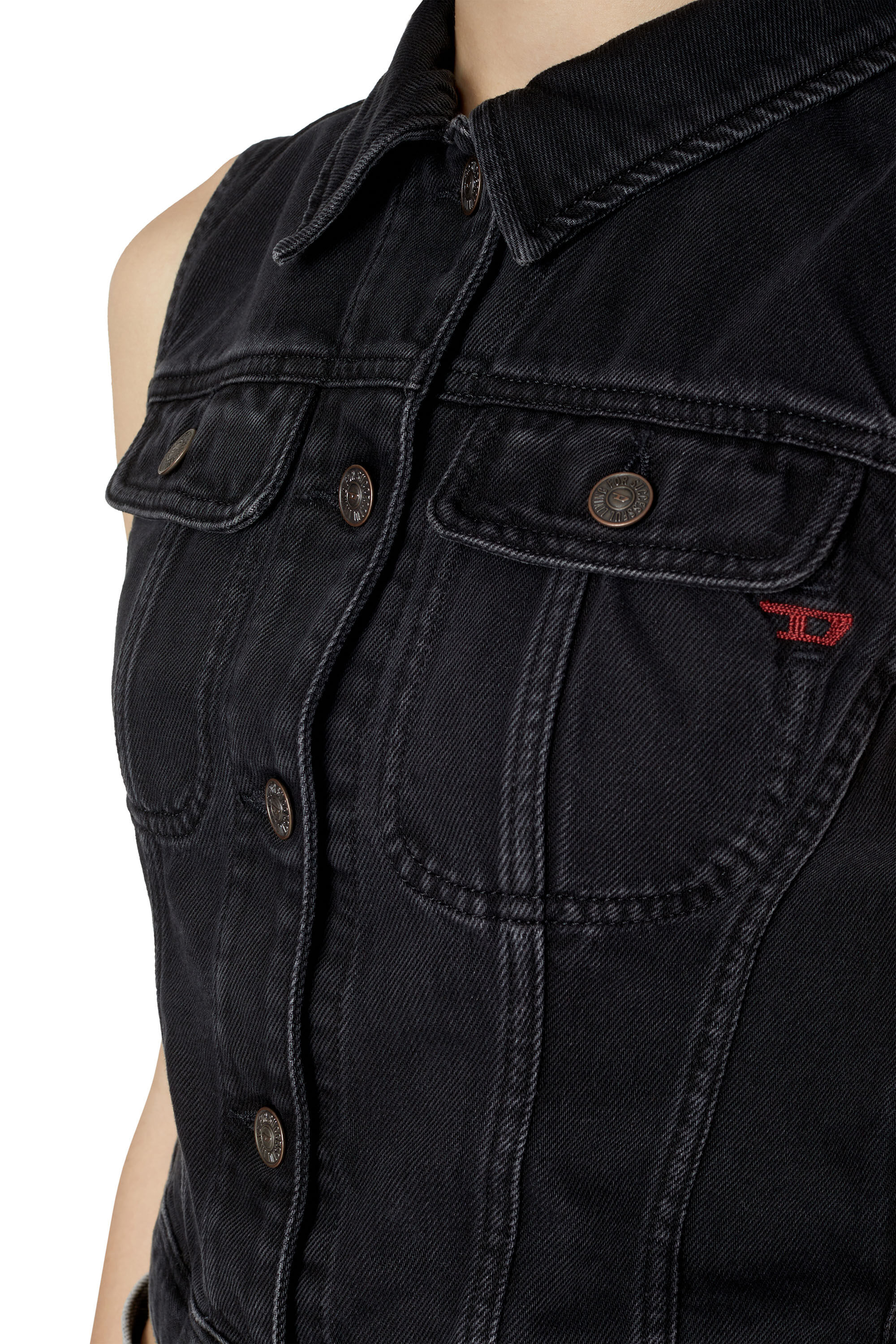 Diesel - DE-SLIMMY-SM, Woman's Slim-fit sleeveless trucker jacket in Black/Dark grey - 6