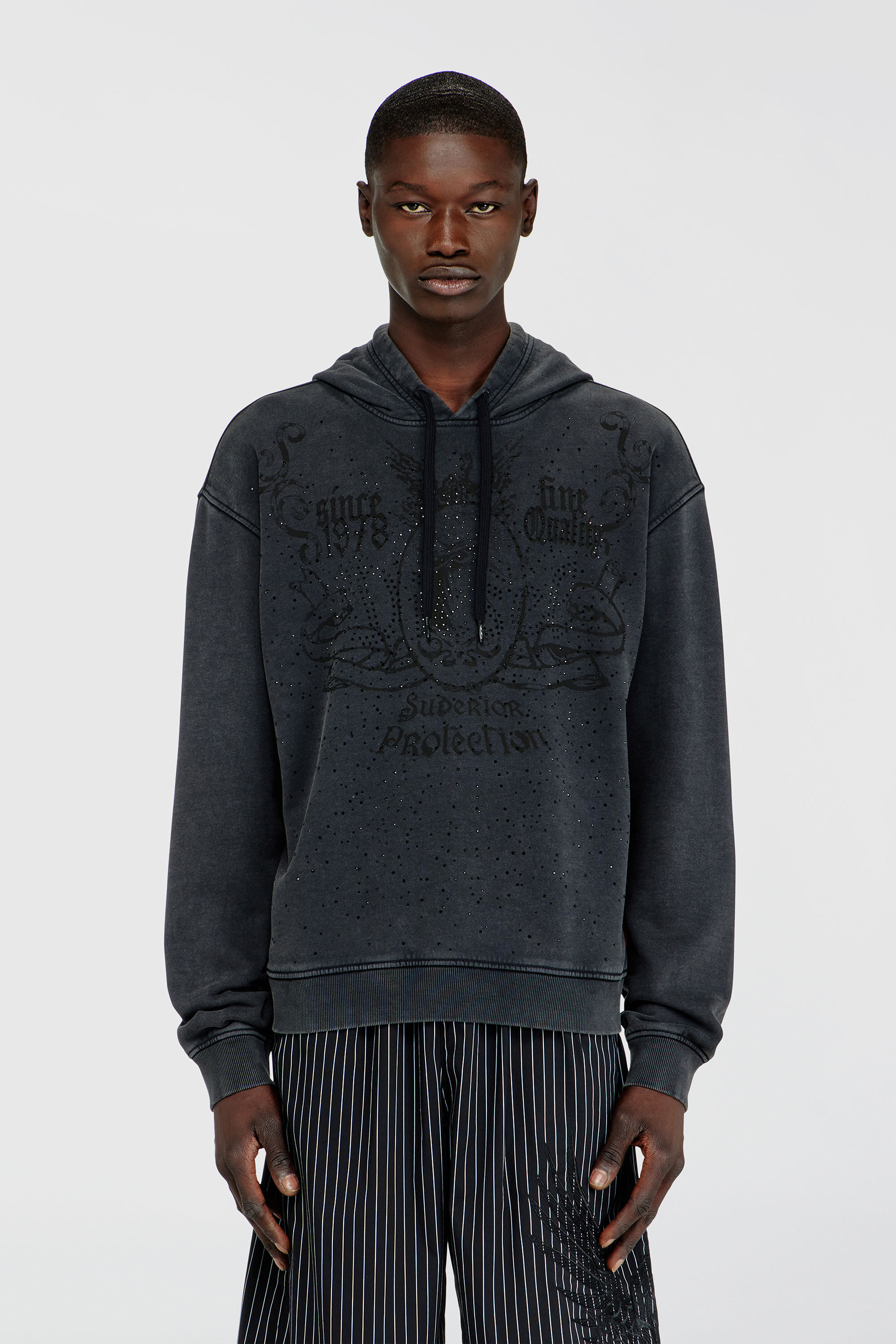 Diesel - S-NORM-HOOD-AA3, Man's Printed hoodie with rhinestone studs in Dark grey - 3