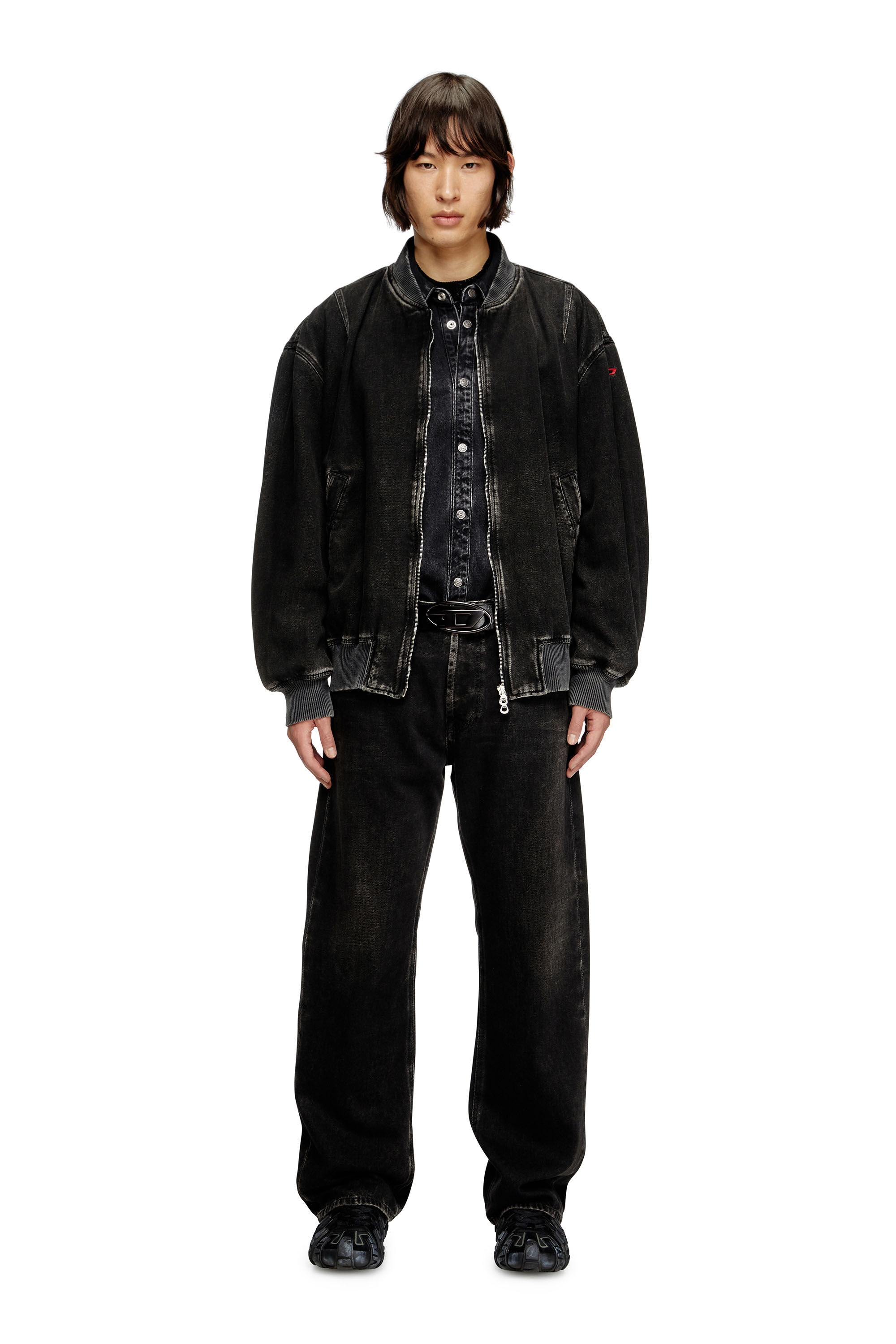 Diesel - D-VINZ, Man's Bomber jacket in clean-wash denim in Black - 1