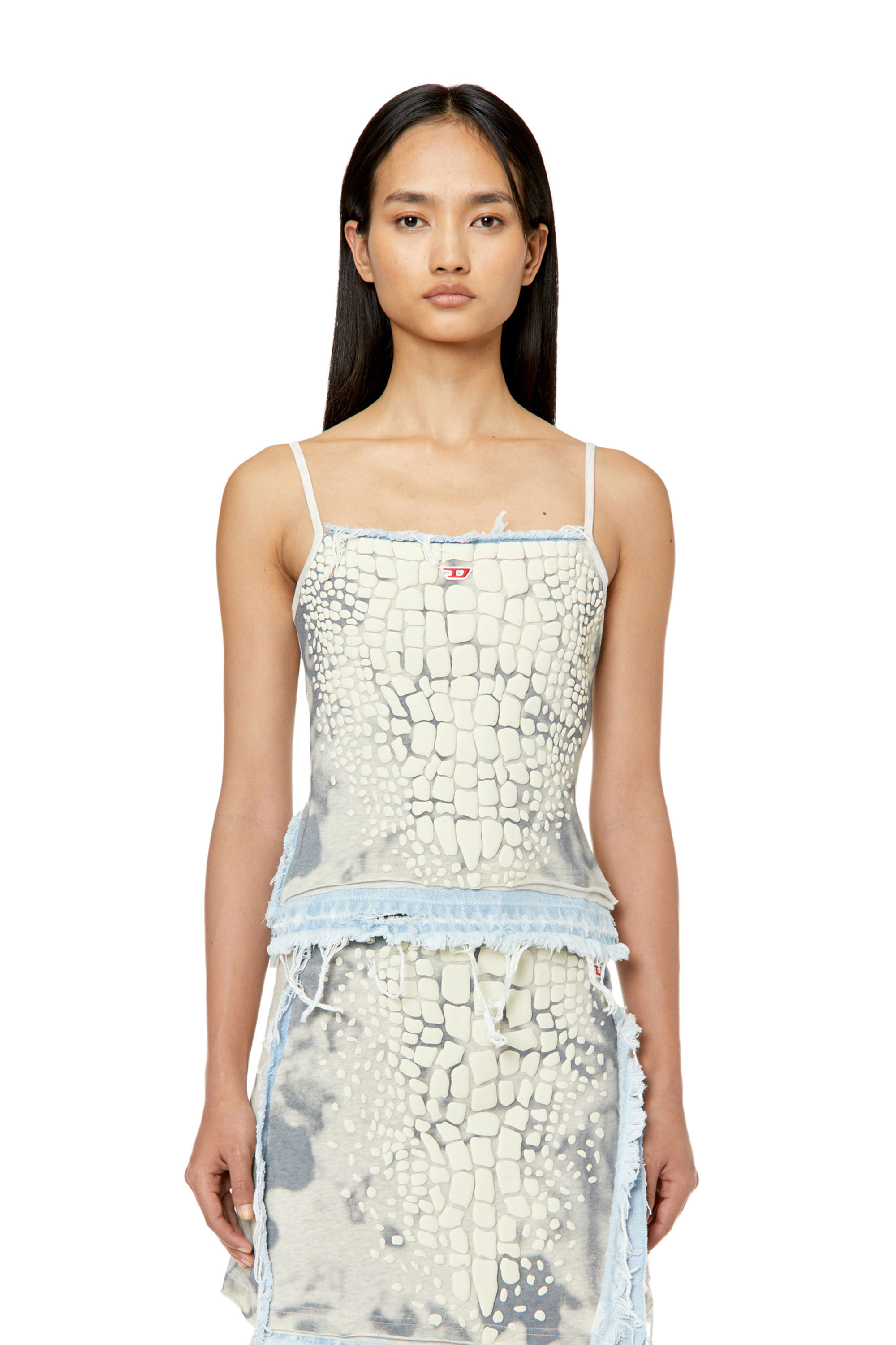 Diesel - T-HOPLER, Woman's Strappy top with alligator puff print in Blue/White - 3