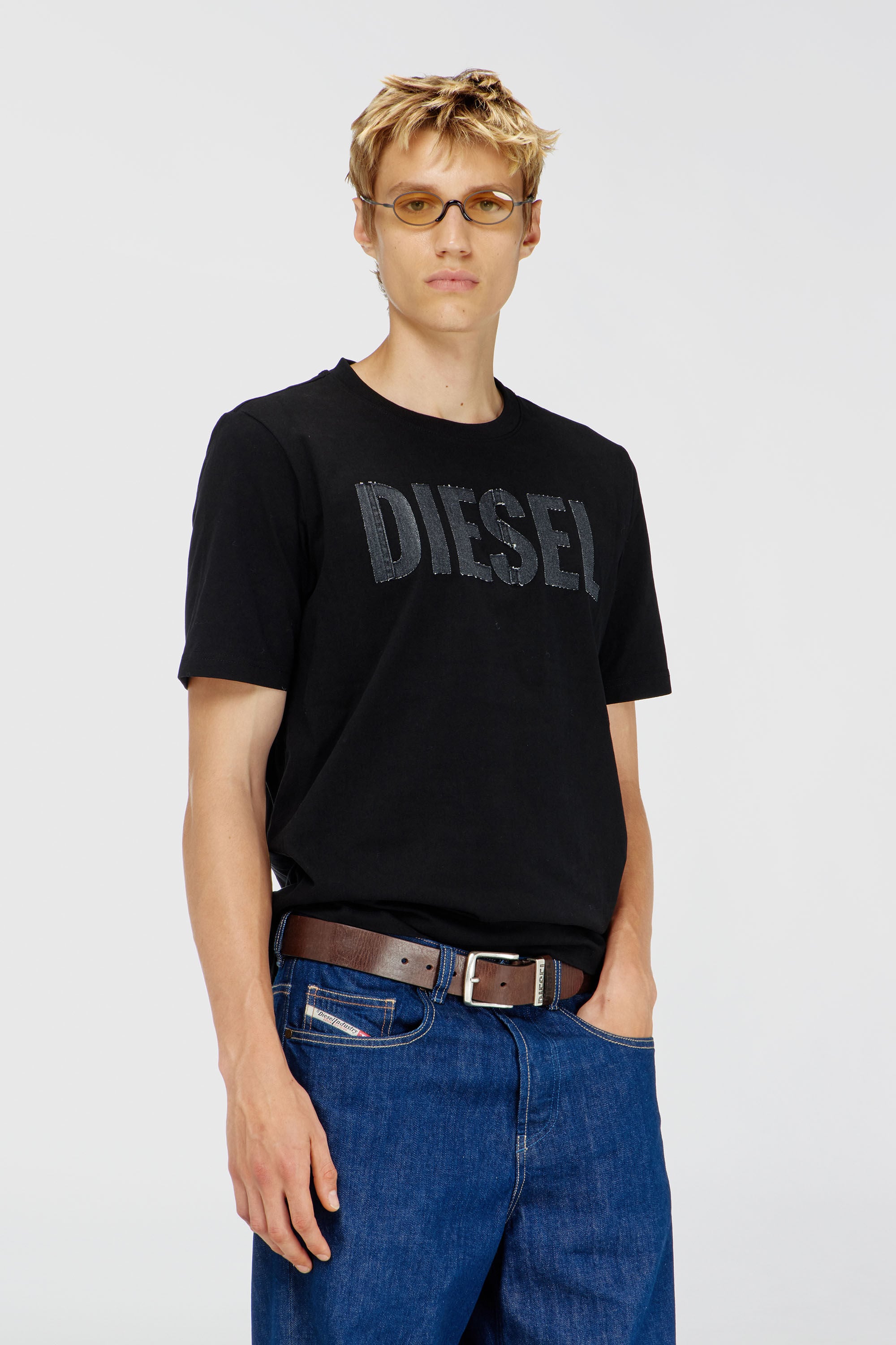 Diesel - T-JUST-APP-T92, Man's Cotton T-shirt with tonal Diesel logo print in Black - 3