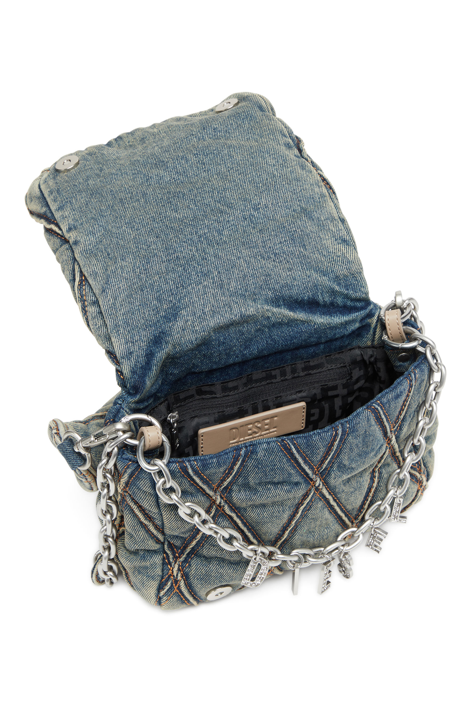 Women s Charm D S Small handbag in quilted denim Blue Diesel