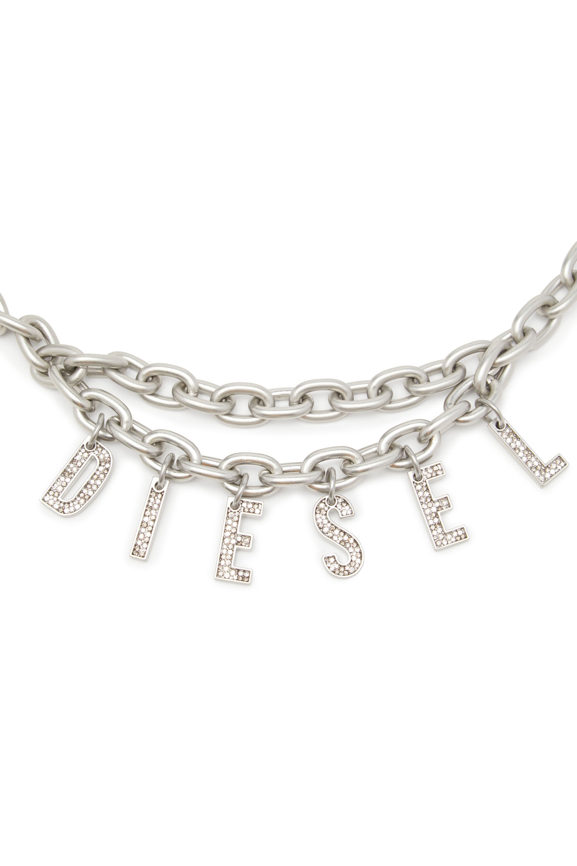 Diesel - B-CHARM CHAIN, Woman's Chain belt with crystal logo charm in Silver - 2