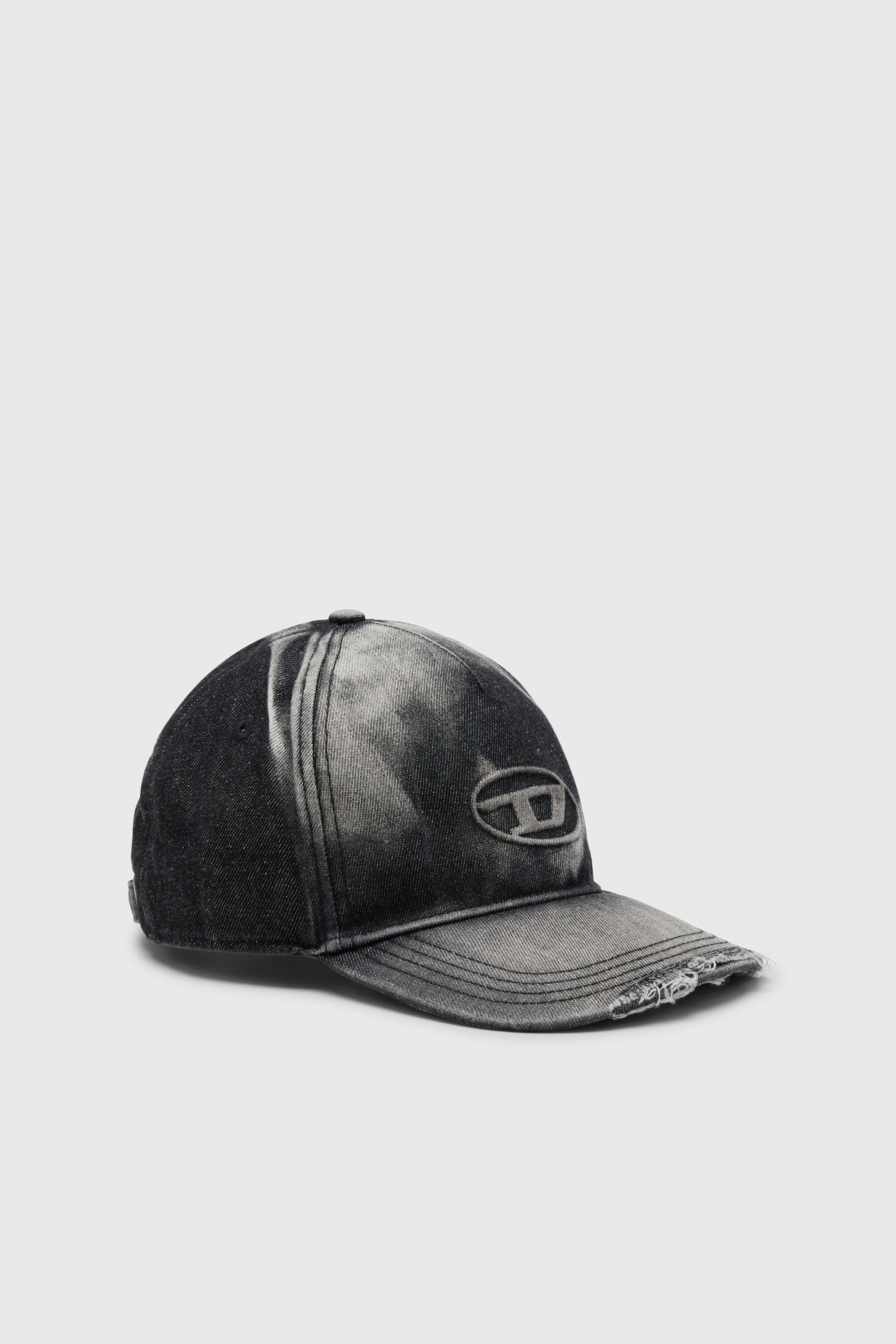 Diesel - C-SEYMON-BLACK, Man's Baseball cap in destroyed denim in Black - 1