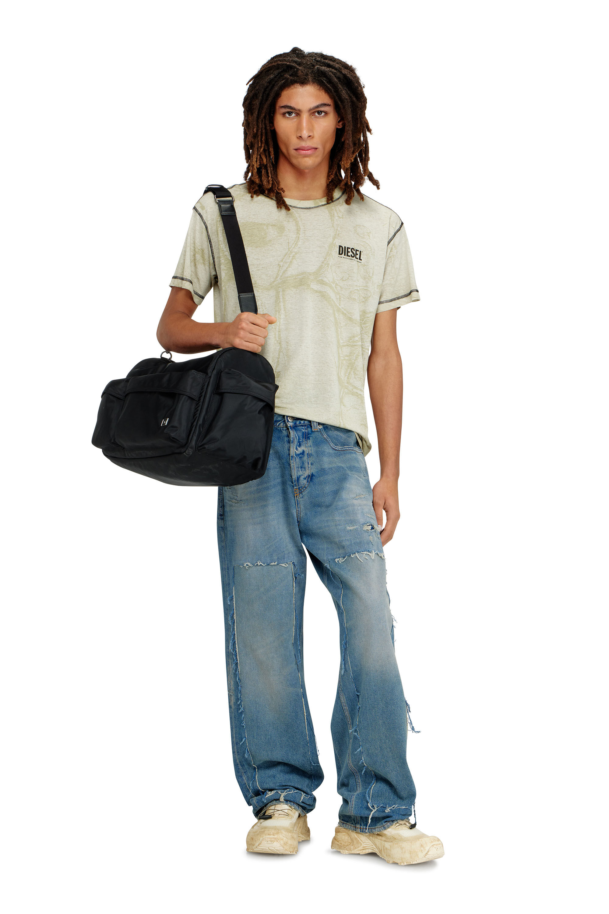 Diesel - T-NORM-V15, Man's Hemp-cotton T-shirt with all-over print in Grey - 1